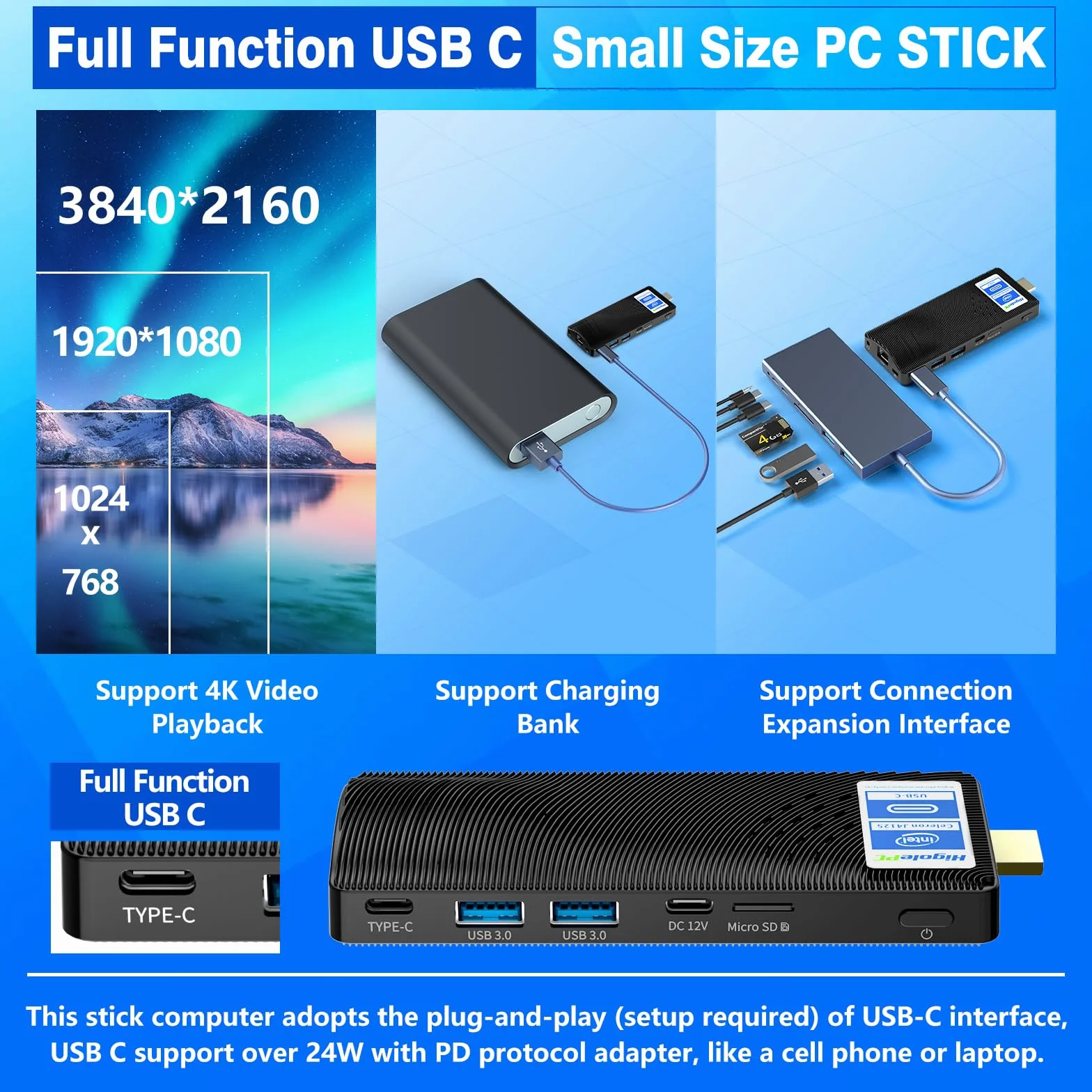 Mini PC Stick Win 11 Pro, Celeron J4125 8GB RAM 128GB SSD 2.7 GHz, Fanless, 4K 60Hz, WiFi BT 5.2