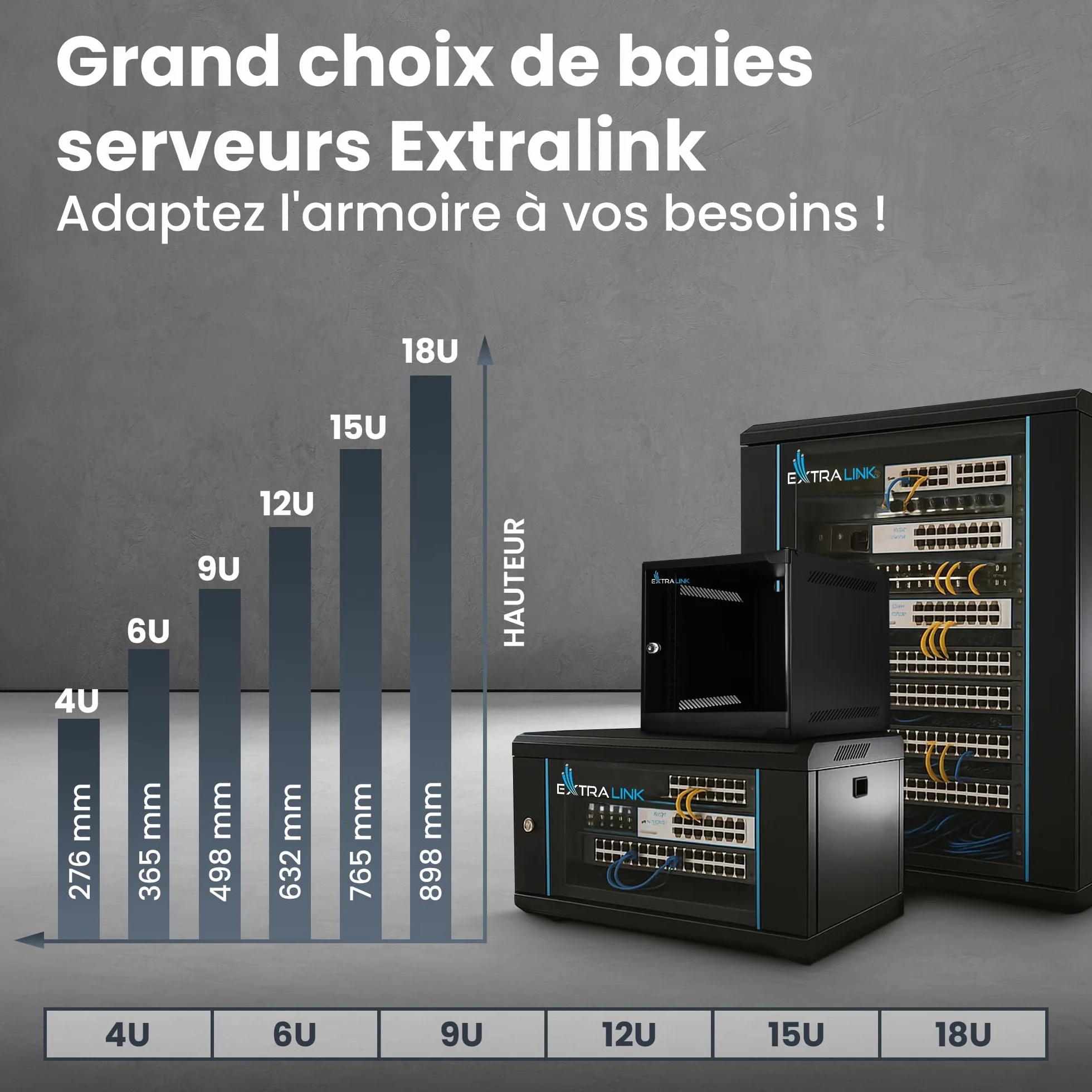 Extralink Baie de Brassage 10 Pouces 6U Armoire Réseau 310mm Profondeur Montage Mural Sol 180° Ouverture 30kg Noir
