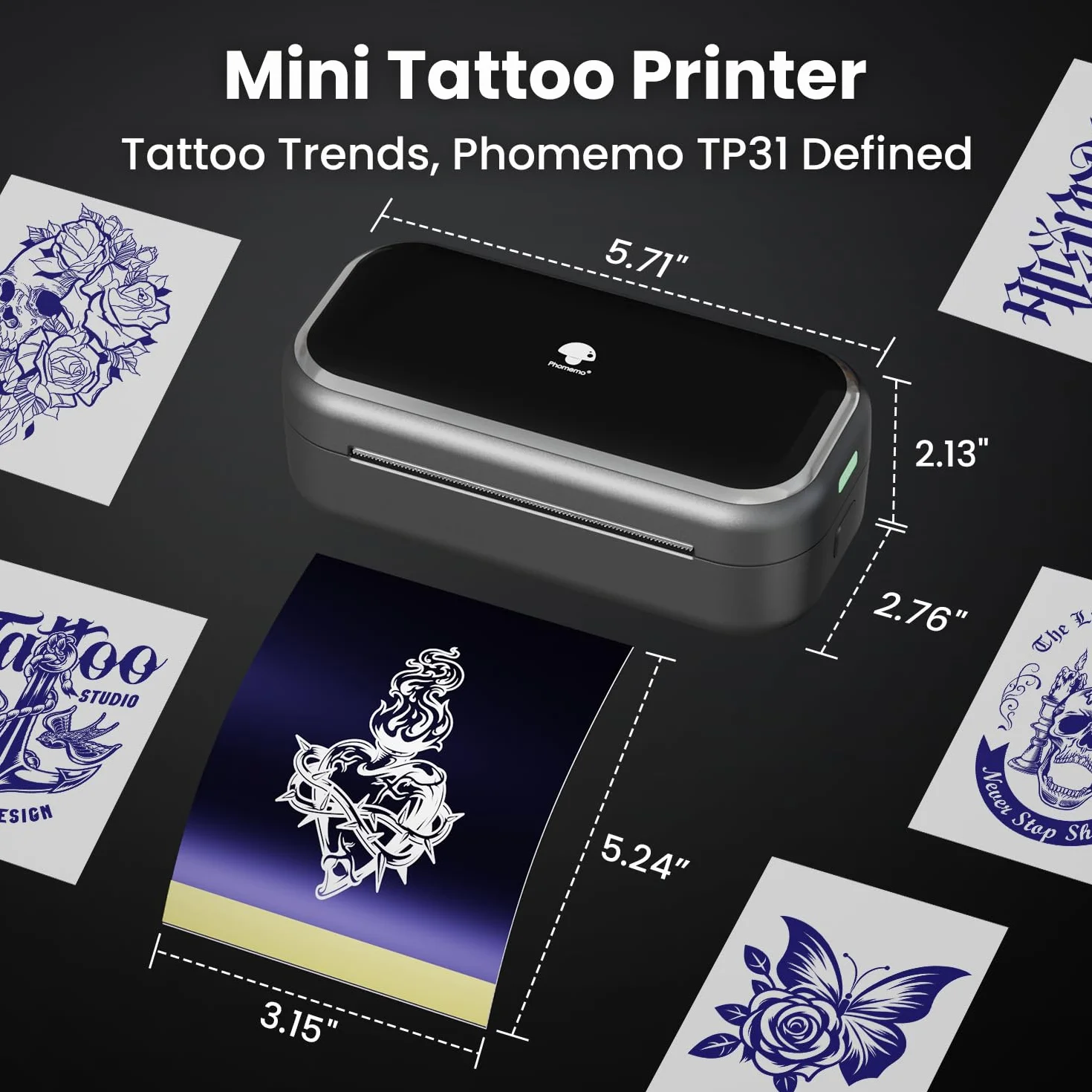Phomemo TP31 Imprimante Tatouage avec 120 Feuilles Papier Transfert Compatible iOS Android