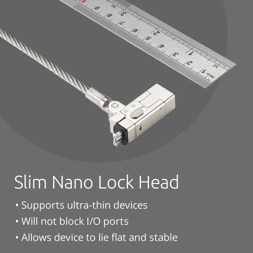 KENSINGTON Slim NanoSaver 2.0 EQ Câble de Sécurité à Clé Antivol pour Ordinateurs Portables Ultrafins avec Encoche Nano, Câble 1,80m Acier au Carbone