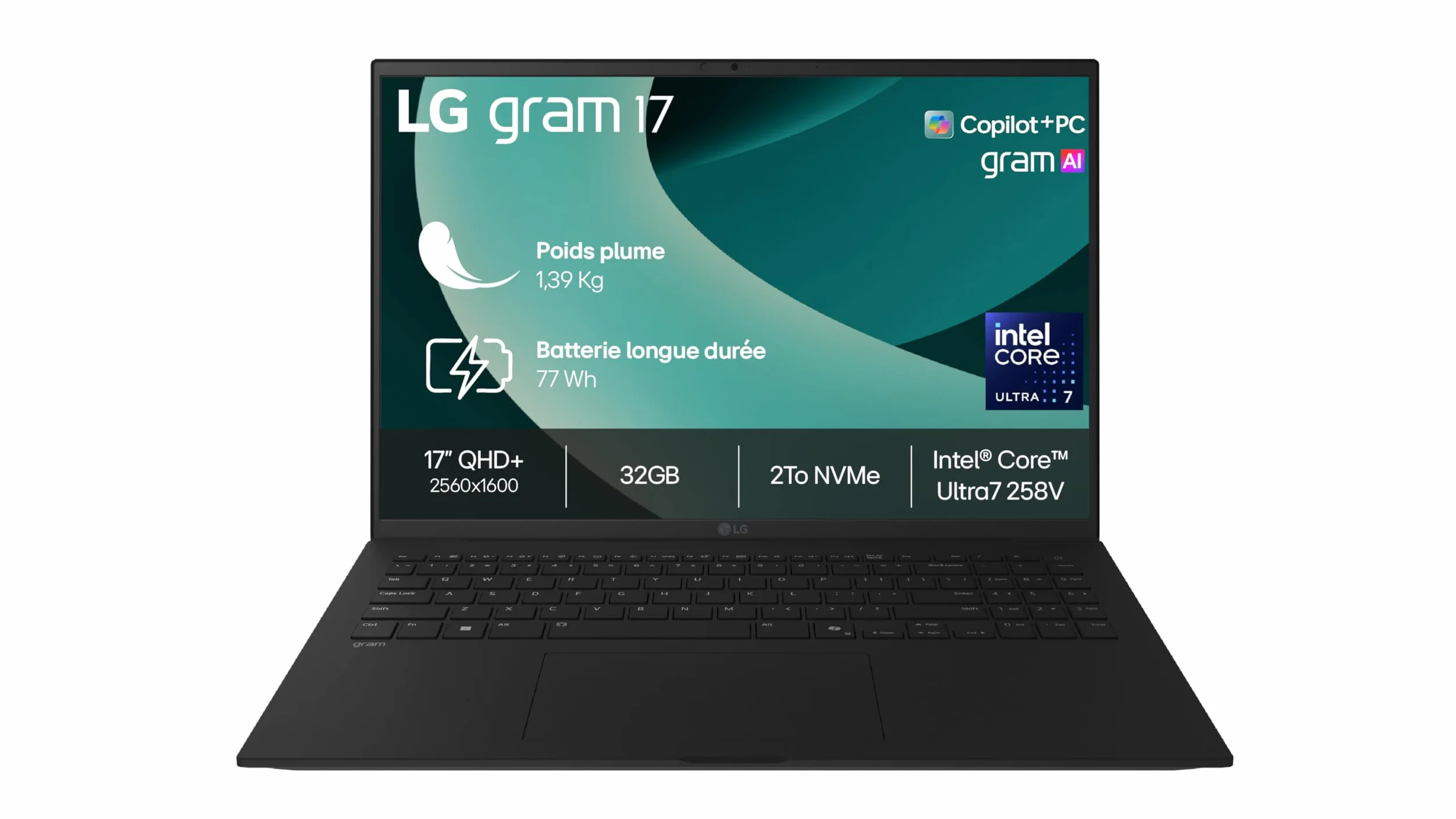 LG Gram 17Z90TL-G.AU8BF PC Portable 17" 1389g DCI-P3 99% QHD+ Intel® Evo™ Ultra7 RAM 32Go SSD 2To NVMe Intel® Arc™ Graphics Windows 11 Home Noir