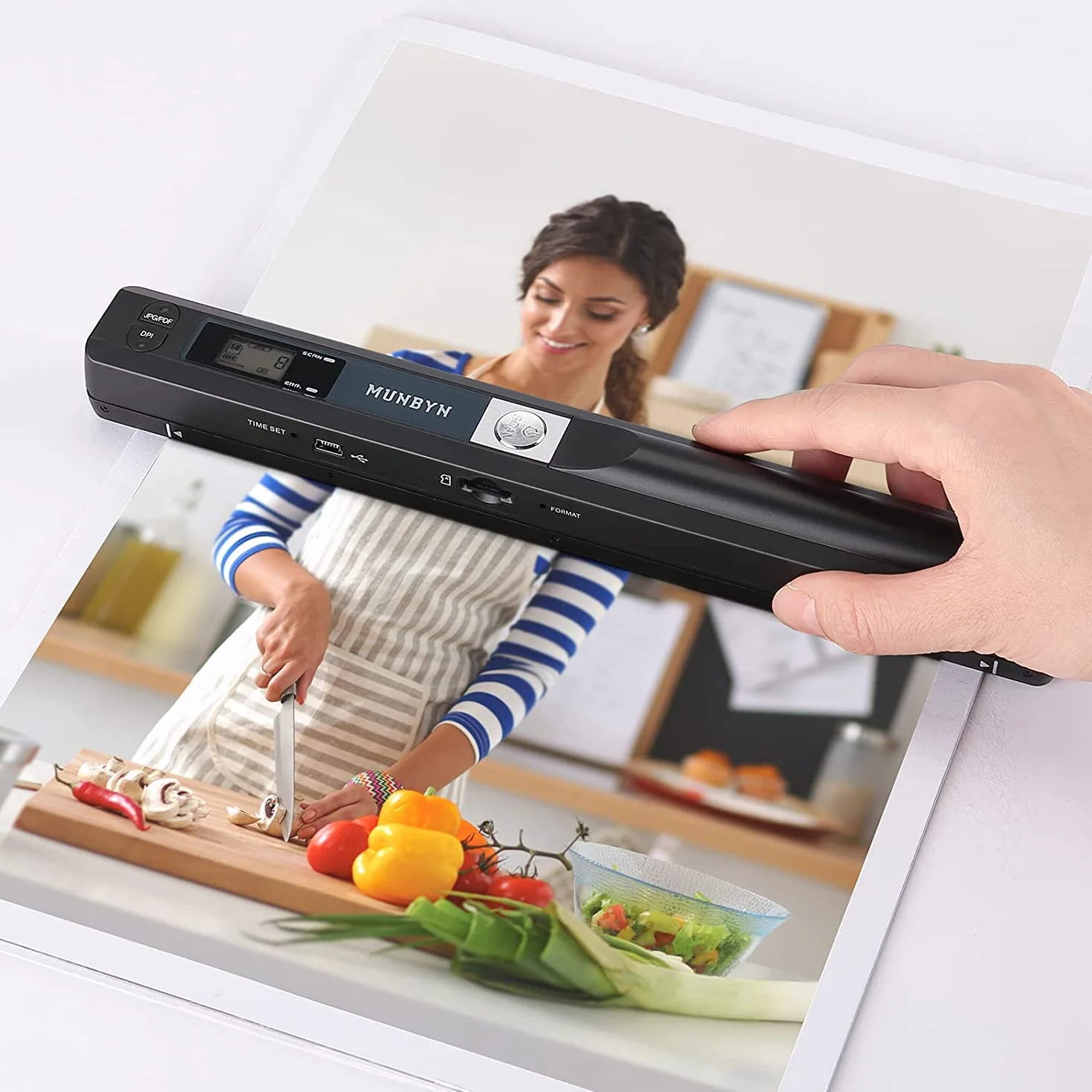 MUNBYN Mini Scanner de Poche Portable sans Fil 900 DPI A4 JPG/PDF LCD Noir