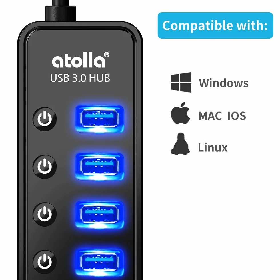 Hub USB 3.0 7 Ports Alimenté avec Interrupteur Indépendant 5V/4A 20W