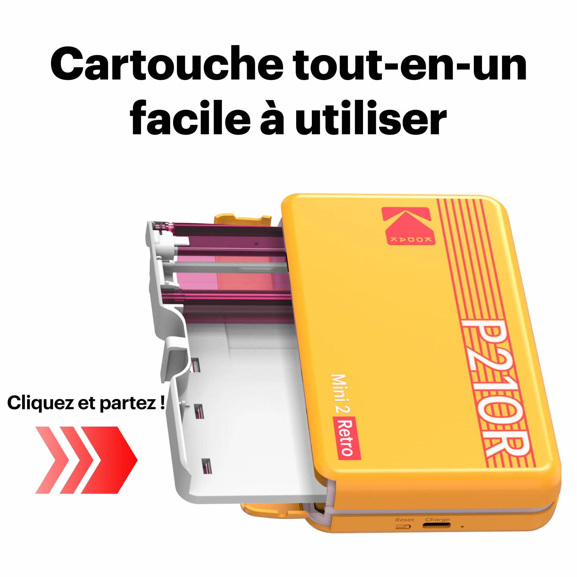 KODAK Mini 2 Retro Imprimante Photo 5,3 x 8,6 cm, 38 Feuilles, Bluetooth, Sublimation 4PASS, Blanc