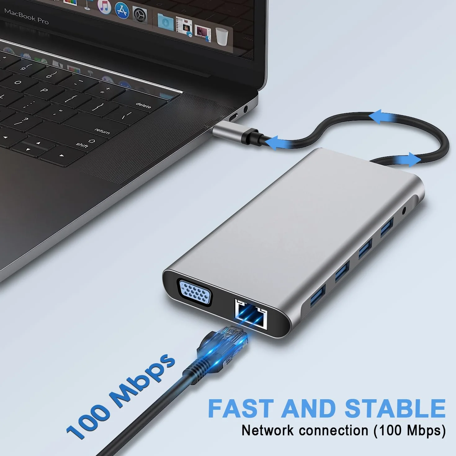 Station d'accueil 12 en 1 HDMI 4K VGA USB 3.0 USB C PD3.0 Ethernet RJ45 SD/TF 3.5mm AUX pour MacBook Pro Air