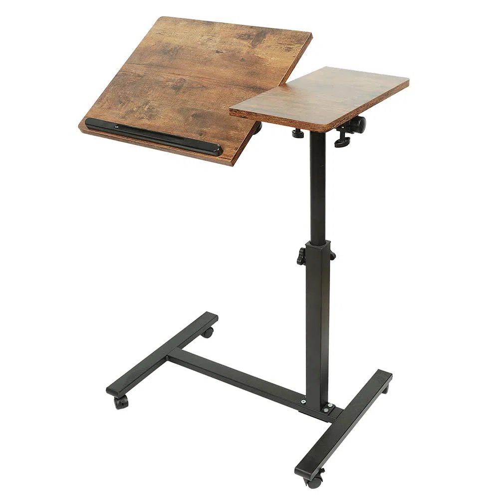 Bureau pour ordinateur portable table de canapé lit support PC hauteur réglable plateau inclinable 4 roues 60 x 34,5 x 58-90 cm marron