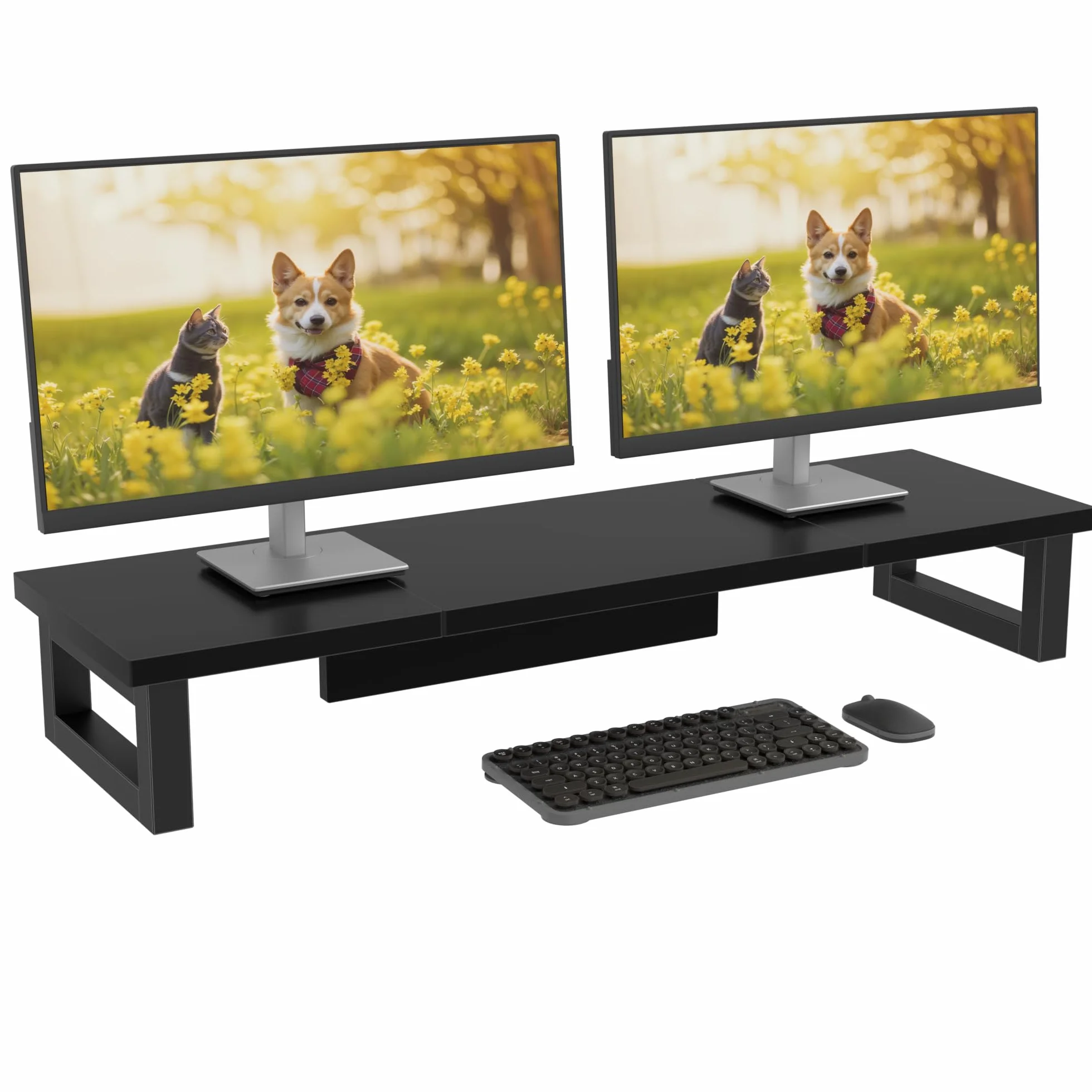 Rehausseur Ecran 91x26cm Support Double Ecran PC Bureau Ordinateur Noir