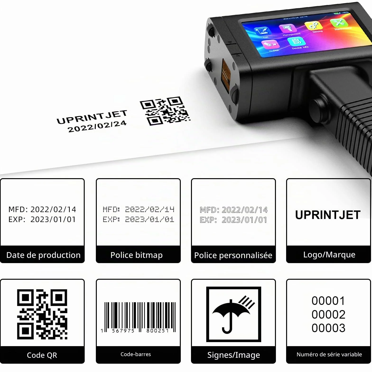 Imprimante à Jet d'encre Portable BT-HH6105B2, Hauteur d'impression 0,098-0,5 Pouces Machine de Codage pour Date Texte Code à Barres Code QR