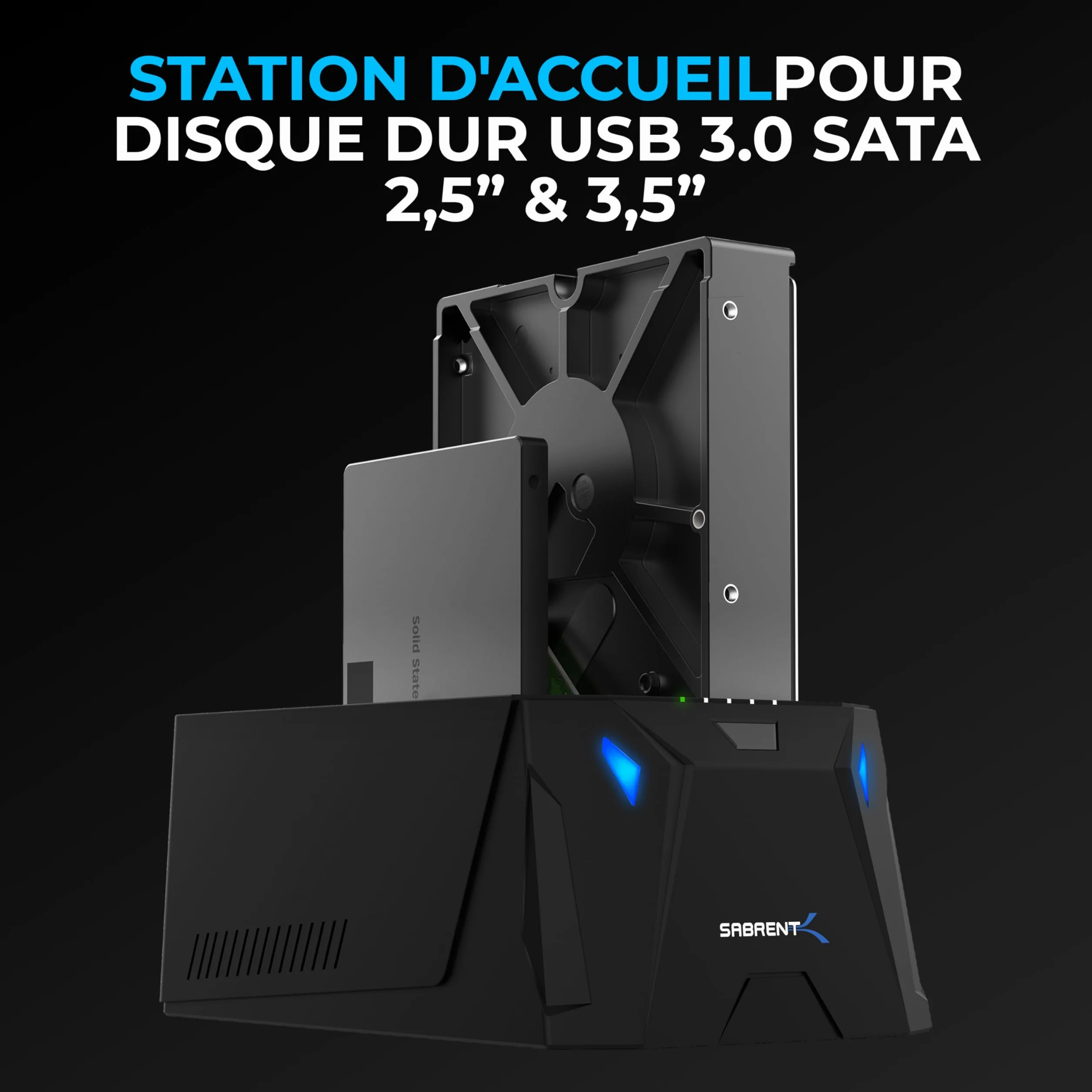SABRENT Boîtier Disque Dur 3.5 2 Baies SATA USB 3.0 Adaptateur SSD/HDD Clonage Hors Ligne UASP