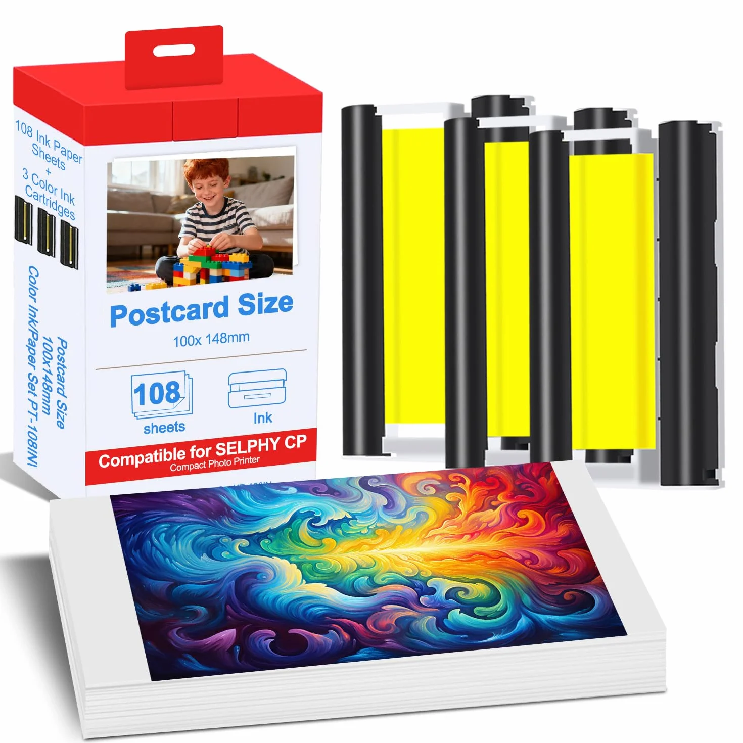 Canon Selphy CP1500 CP1300 CP1200 CP1000 CP910 cartouche d'encre 3 couleurs KP-108IN 108 feuilles papier brillant 4x6 sublimation