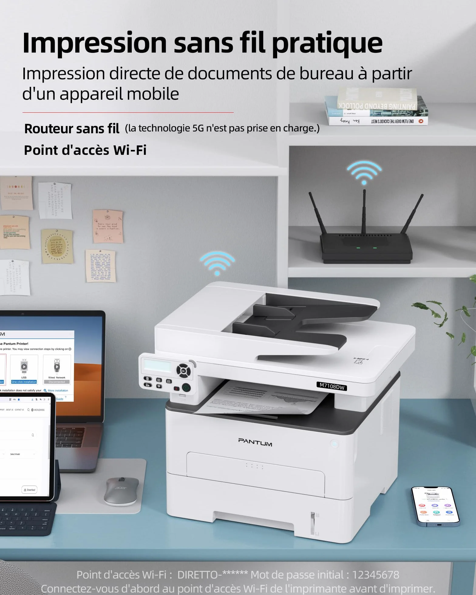 PANTUM M7108DW Imprimante Laser Multifonction Noir et Blanc, Impression Recto-Verso Automatique, WiFi, 33 ppm