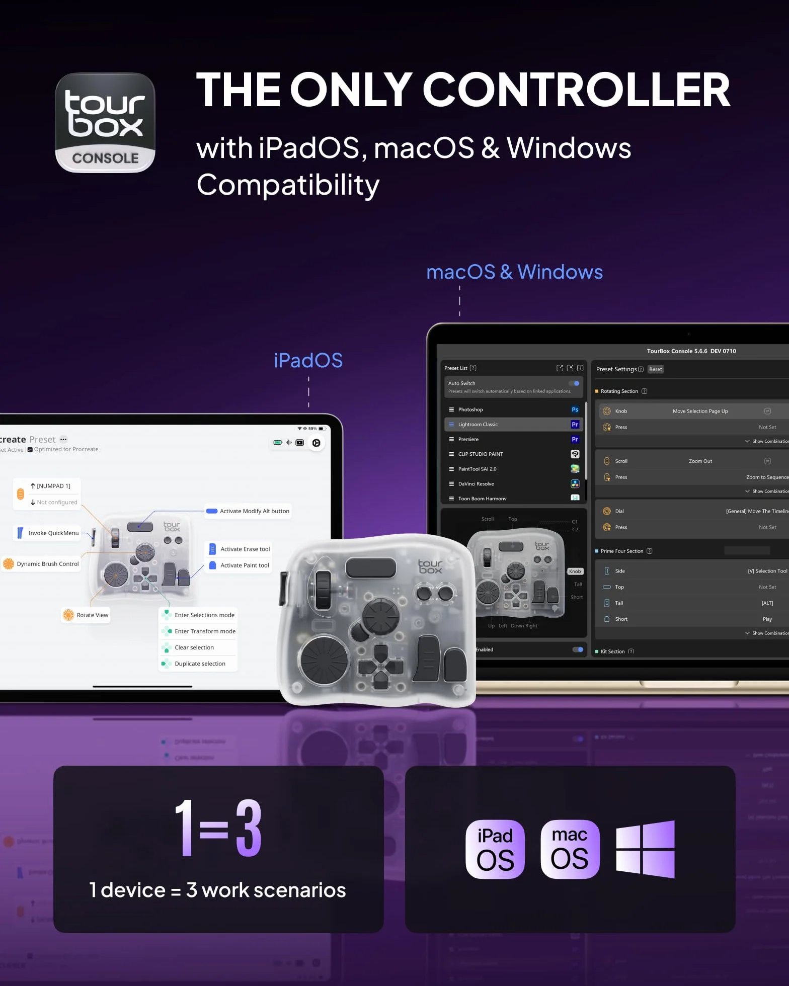 TOUR BOX Elite Plus - Dessin iPad, Contrôleur de Montage Vidéo Montage Photo, Clavier Tablettes Graphique, Creative Console pour Procreate Lightroom Photoshop Davinci, Compatible avec Windows, Mac