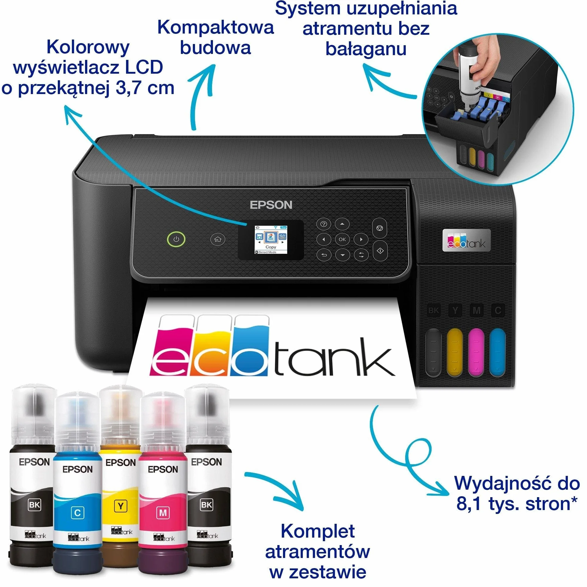 Epson EcoTank L3280 Jet d'encre Couleur A4 Wi-Fi Noir