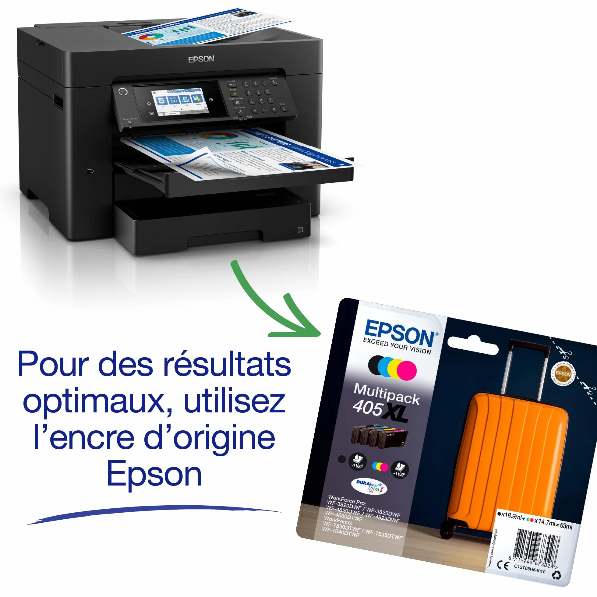 EPSON WorkForce WF-7840DTW Imprimante A3+ 4-en-1 recto-verso WiFi Direct Ethernet PrecisionCore 25ppm Noir 12ppm Couleur