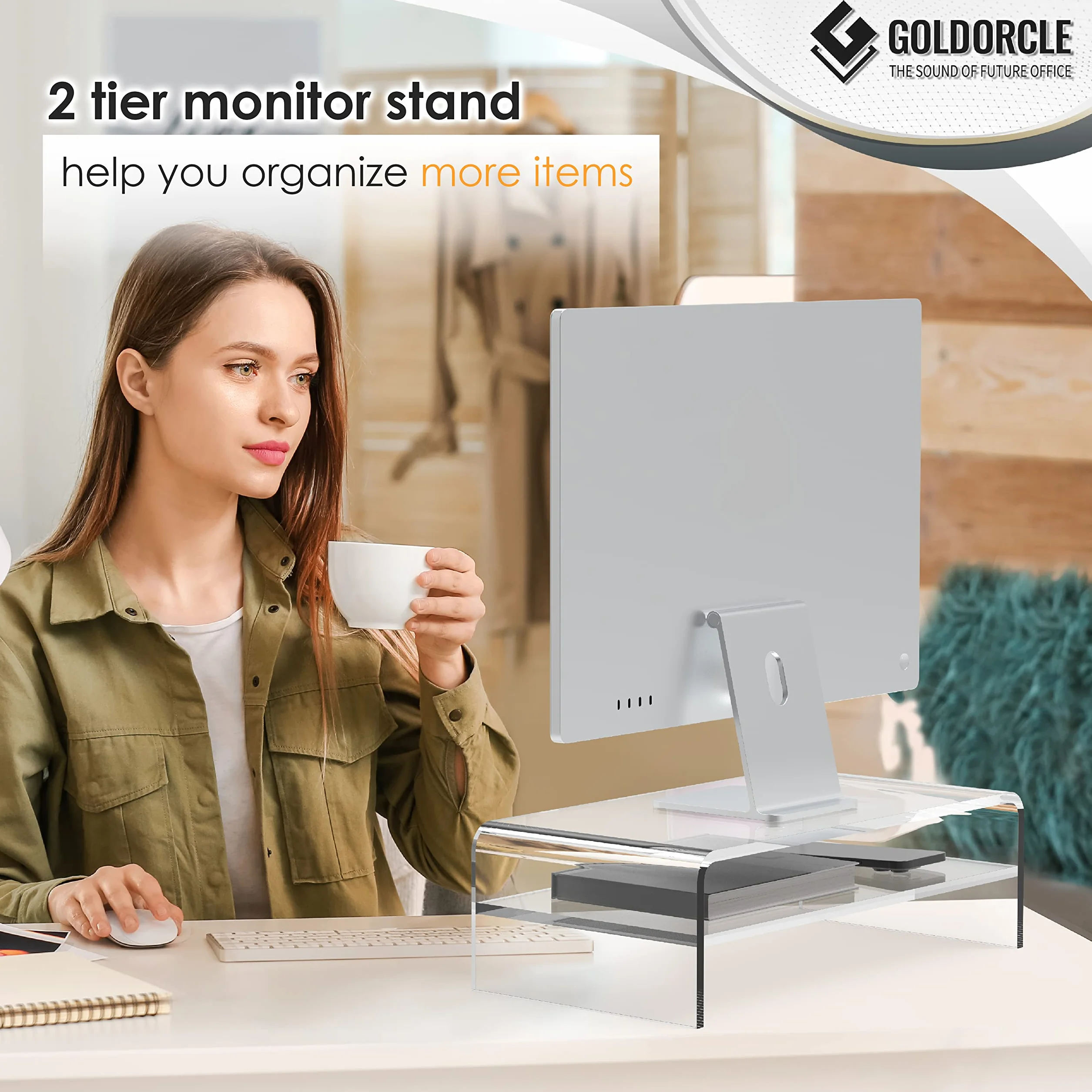 Support de moniteur acrylique transparent 2 niveaux pour ordinateur portable PC