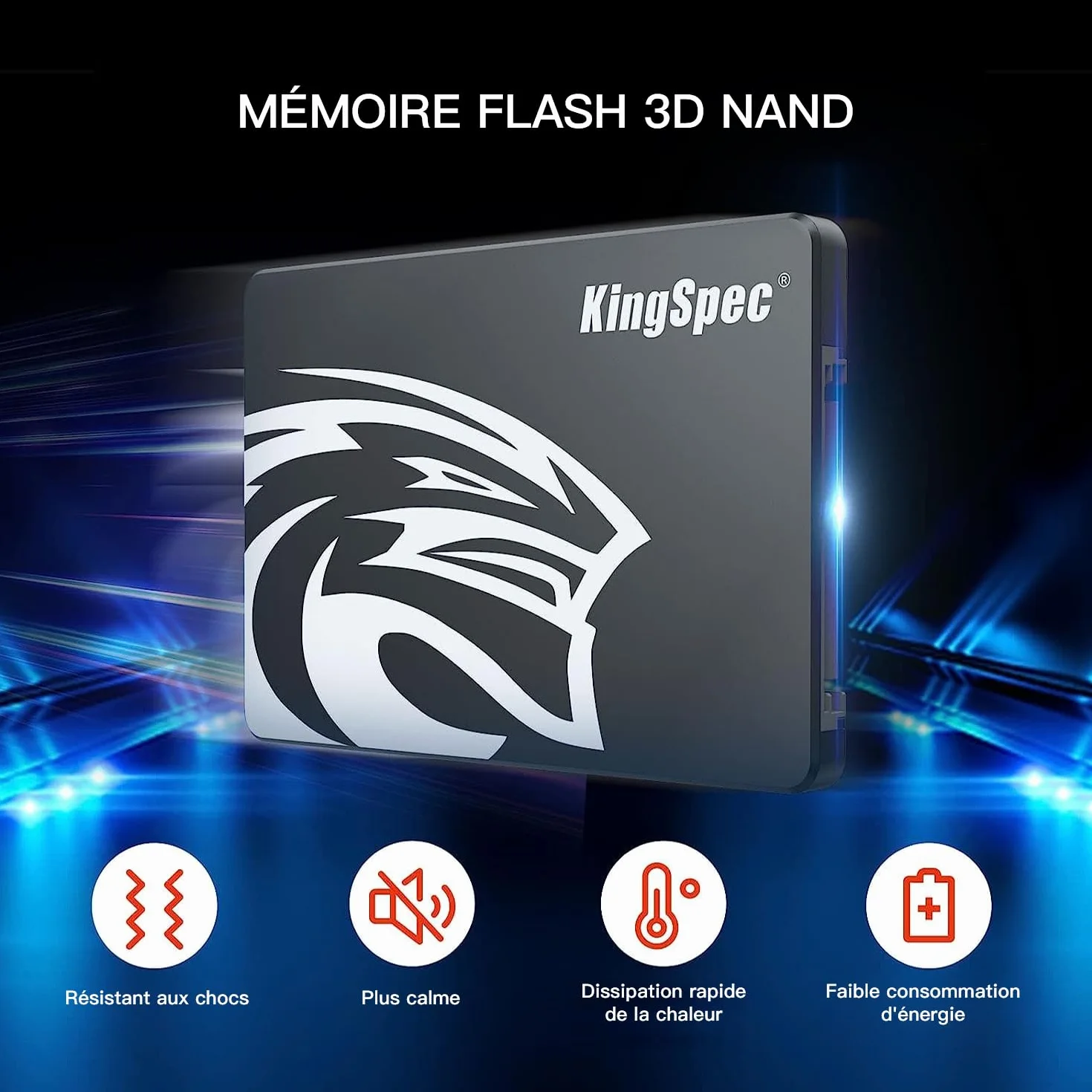KingSpec 1To 2.5" SATA SSD Interne 3D NAND Flash, Vitesse de Lecture 550 Mo/Sec