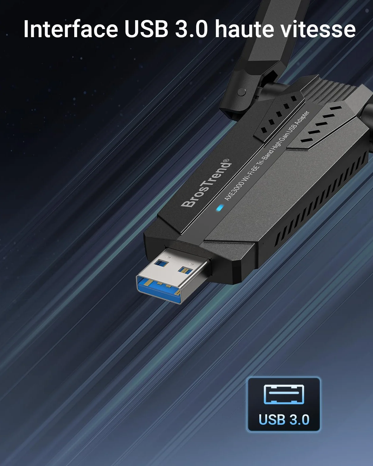 BrosTrend AXE3000 Clé WiFi Linux USB 6E Tri-Band 6GHz/5GHz/2.4GHz USB3.0 WPA3