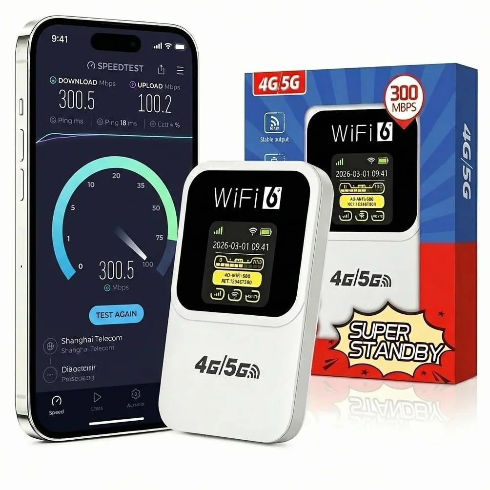 Routeur 5G Portable WiFi 6 Déverrouillé Modem Carte SIM Haut Débit 5G/4G+ 28 Appareils Voyage Télétravail