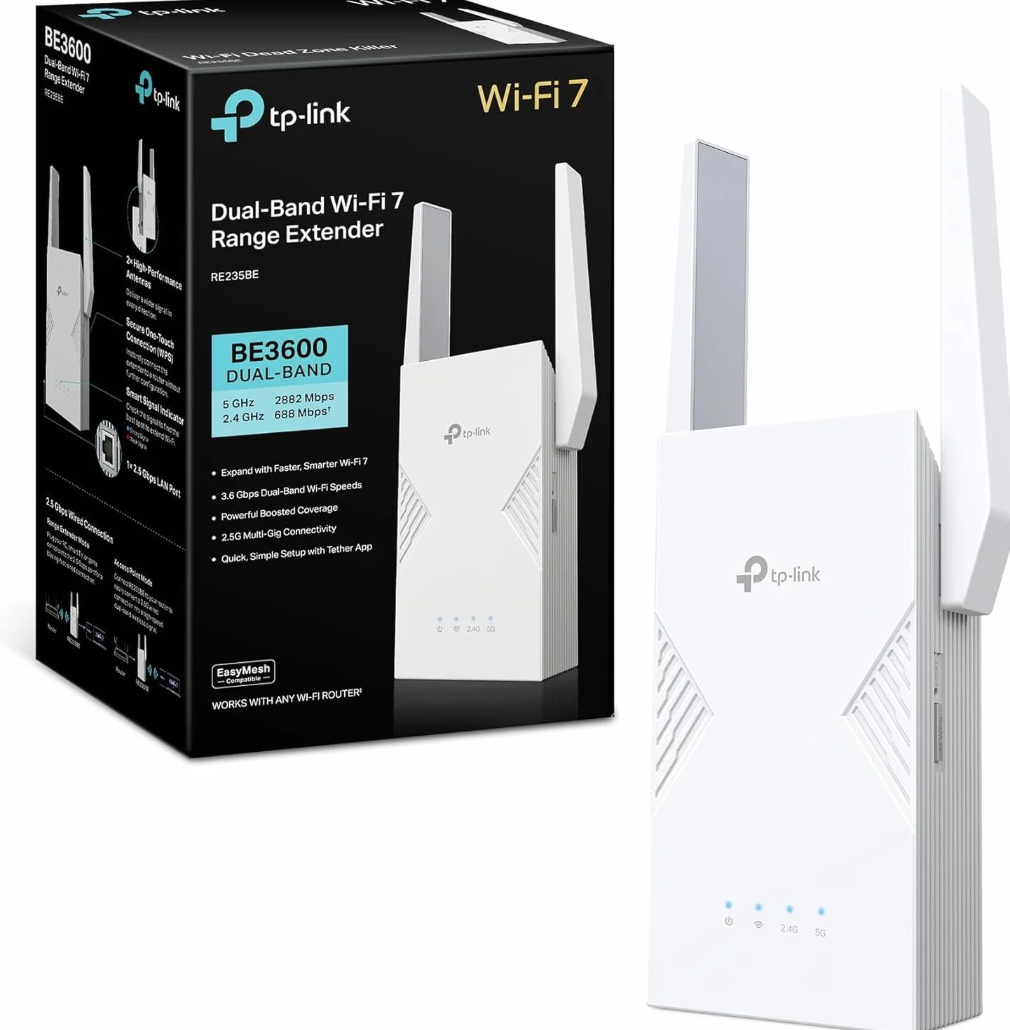 TP-Link Répéteur WiFi 7 Mesh BE3600 Bi-Bande RE235BE, 2.5 Gigabit, MU-MIMO, EasyMesh