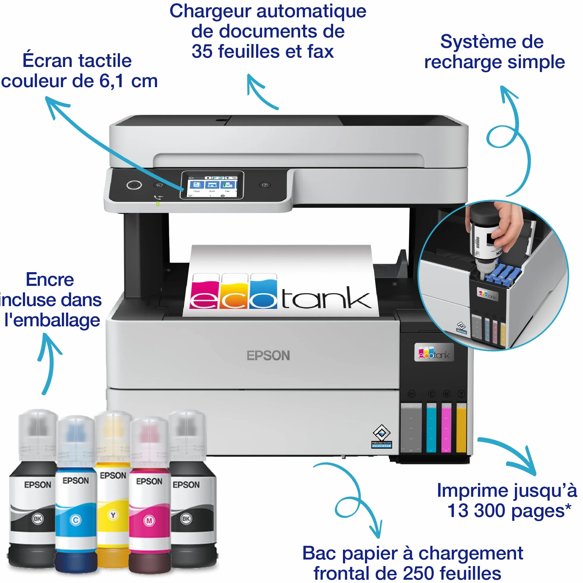 Epson EcoTank ET-5170 Imprimante Multifonction A4 Wi-Fi Ethernet Recto Verso Écran Tactile ADF