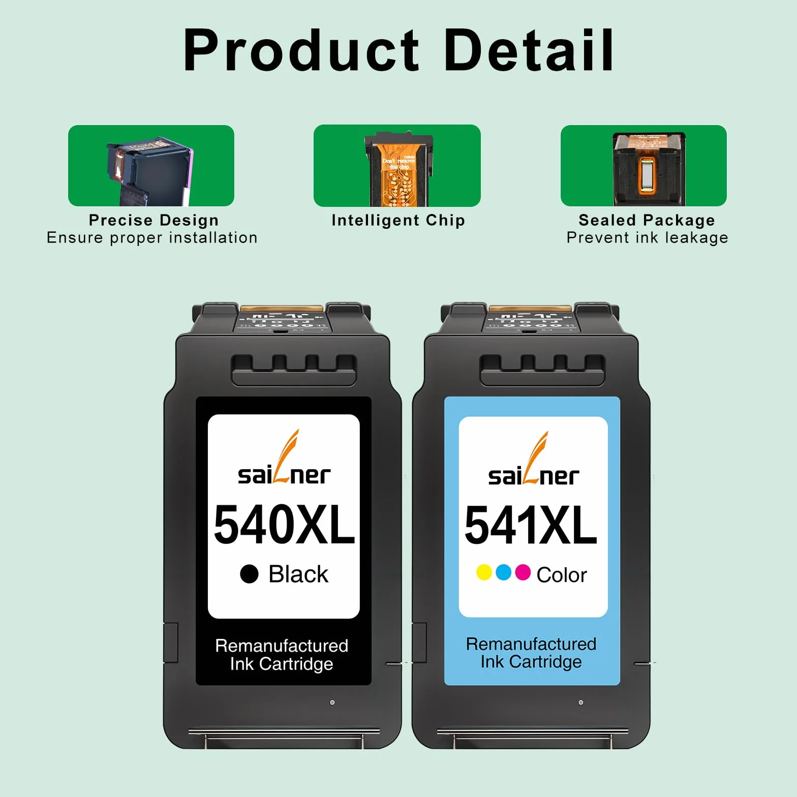 SAILNER PG-540XL CL-541XL Cartouche Canon 540 541 XL Encre Compatible pour PIXMA MG3650s MG3600 MX475 MG3650 MG3550 MG4250 TS5150, 2 Pack