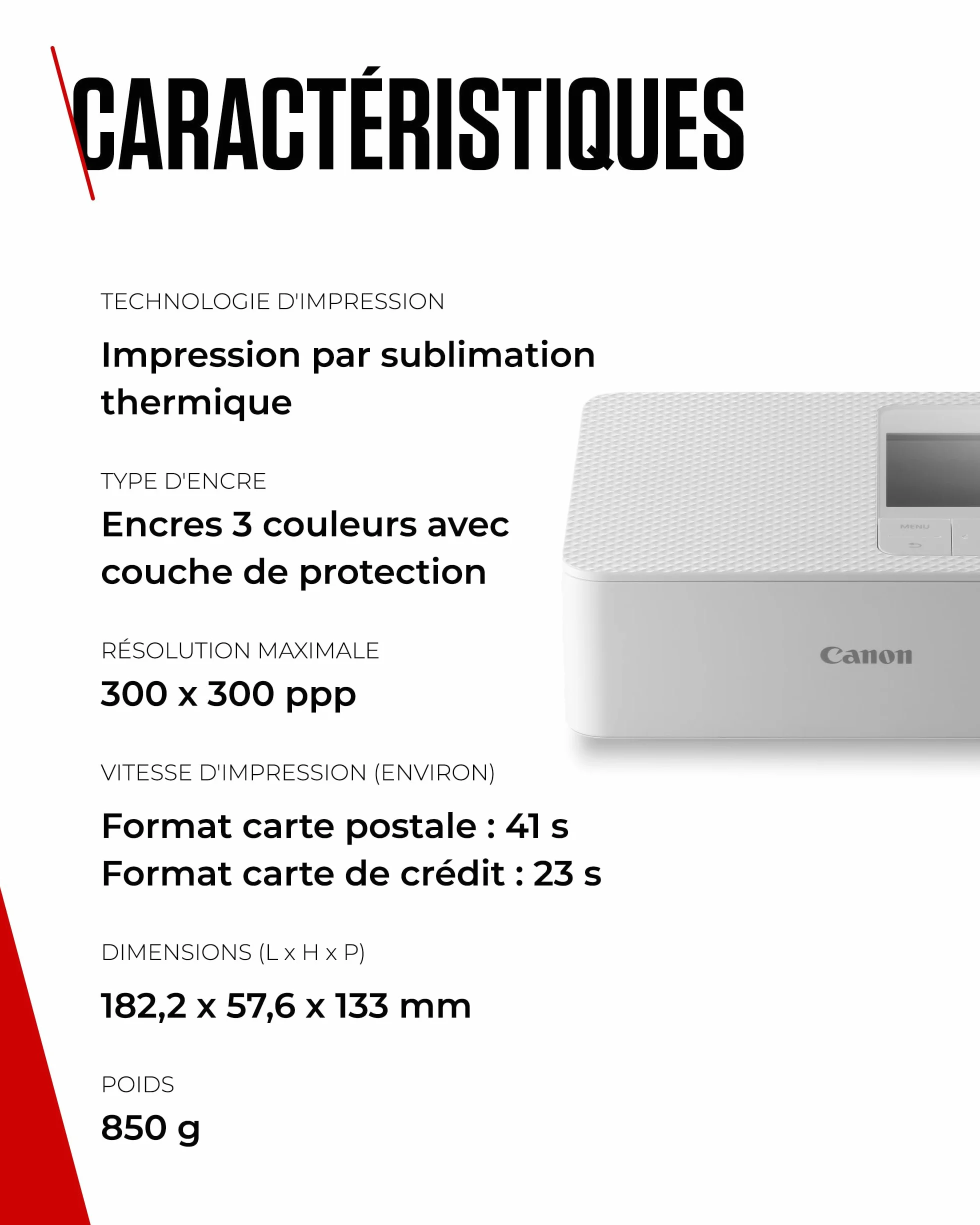 Canon SELPHY CP1500 Imprimante Photo Portable sans Fil USB-C Carte SD Blanc