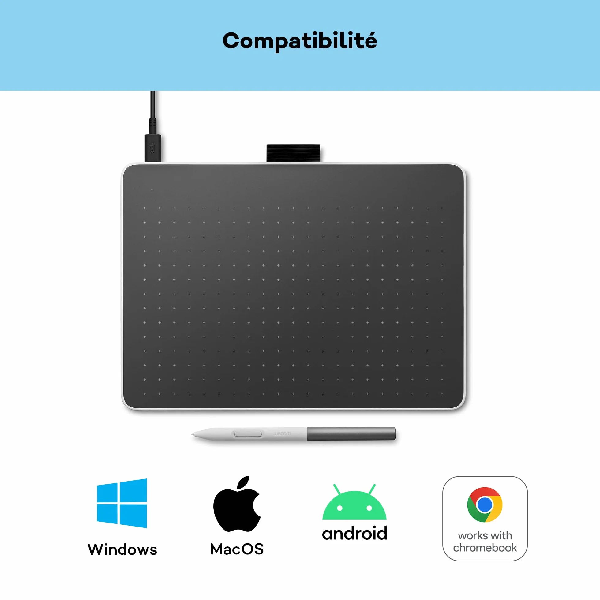 Wacom One M Tablette à Stylet Bluetooth pour Windows Mac Chromebook Android