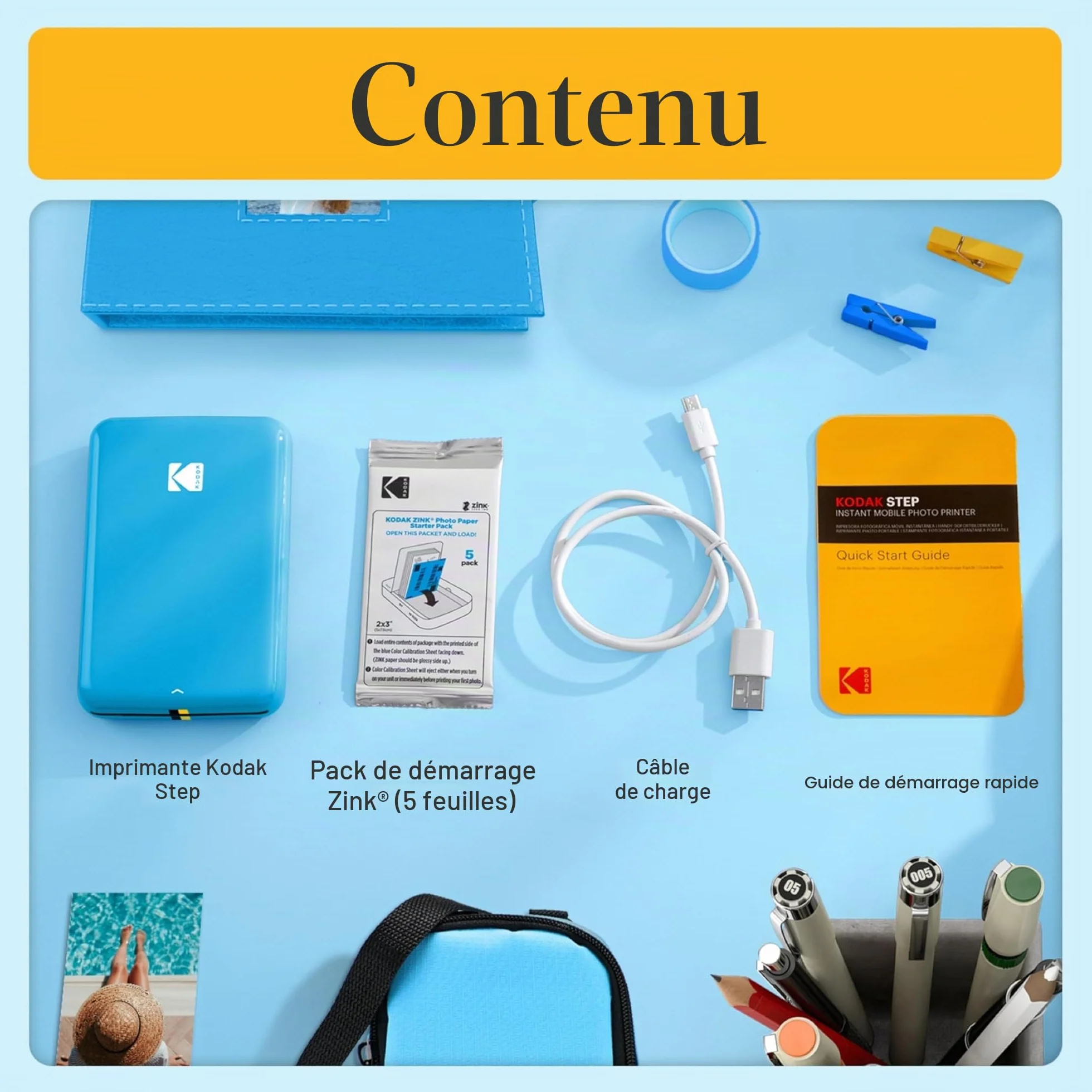 KODAK Step Imprimante photo mobile sans fil Zinc Bleu Pack cadeau 2x3