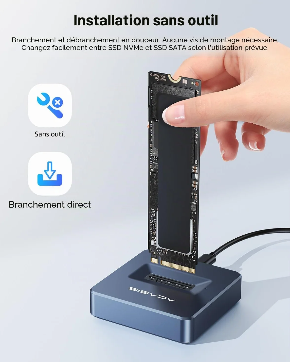 ACASIS Boîtier SSD M.2 NVMe SATA 10Gbps USB 3.2 Adaptateur M.2 vers USB pour SSD Externe Aluminium 2230/2242/2260/2280