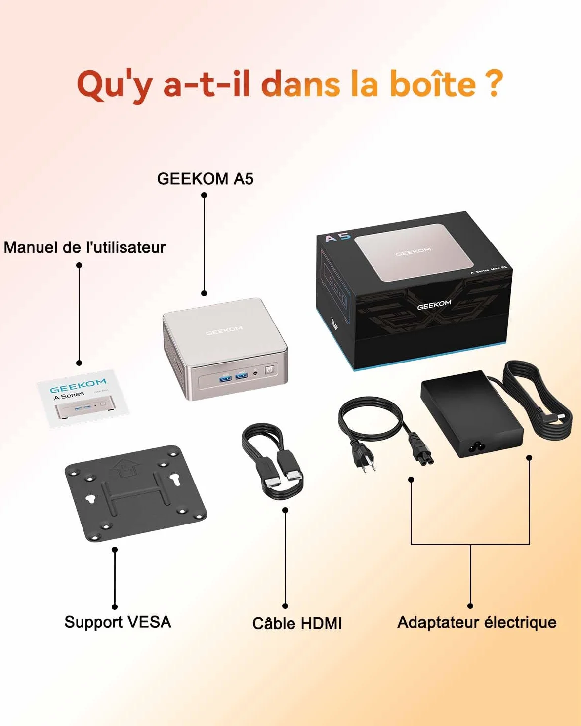 GEEKOM A5 Mini PC AMD Ryzen 5 7430U 512Go SSD 16Go RAM Windows 11 Pro
