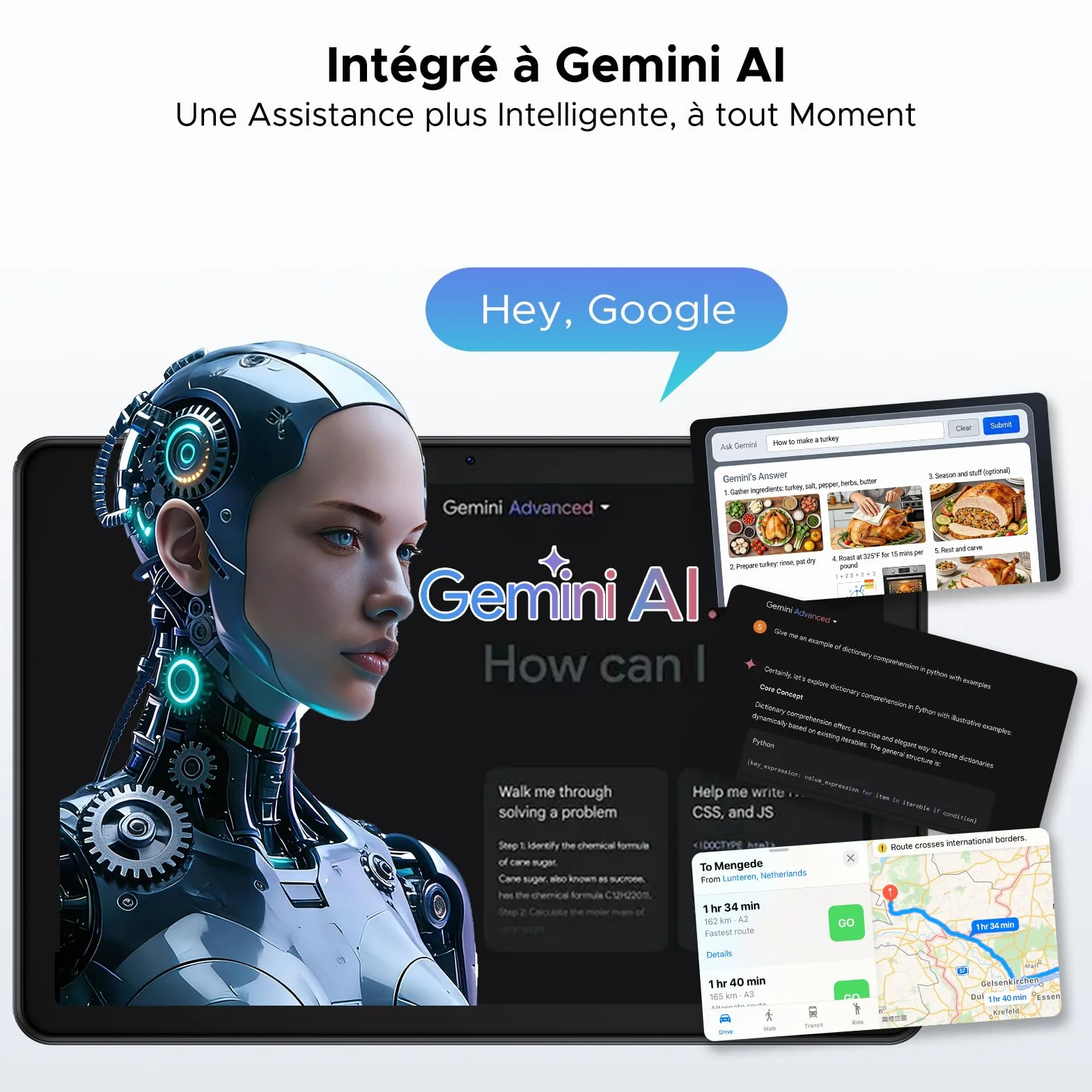 Tablette Android 16 10 Pouces 48Go RAM 128Go ROM 2To TF Gemini AI 90Hz 7000mAh WiFi 5 Face ID OTG Widevine L1 Jack 3,5mm Clavier Stylet