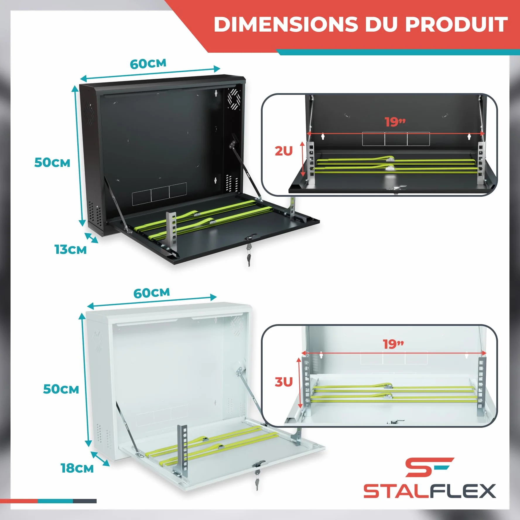 Armoire Metallique CCTV 19 Pouces 3U Baie de Brassage Fabriqué en Métal Résistant Racks Ordinateur Serveur Boîtier Verrouillable
