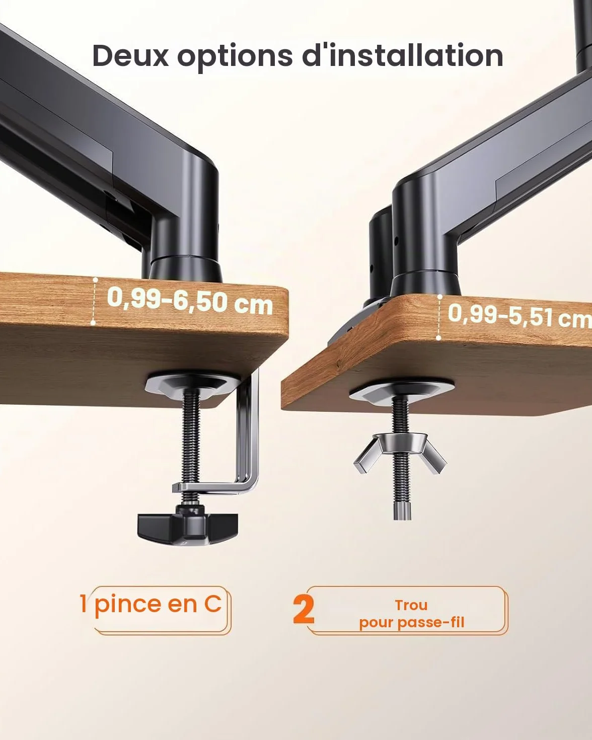 ErGear Support Double Écran PC 17-32 Pouces, Bras pour Écran PC Capacité 2-10 kg, Réglable, Pivotant 180°, Inclinable, Rotation 360°, VESA 75x75/100x100
