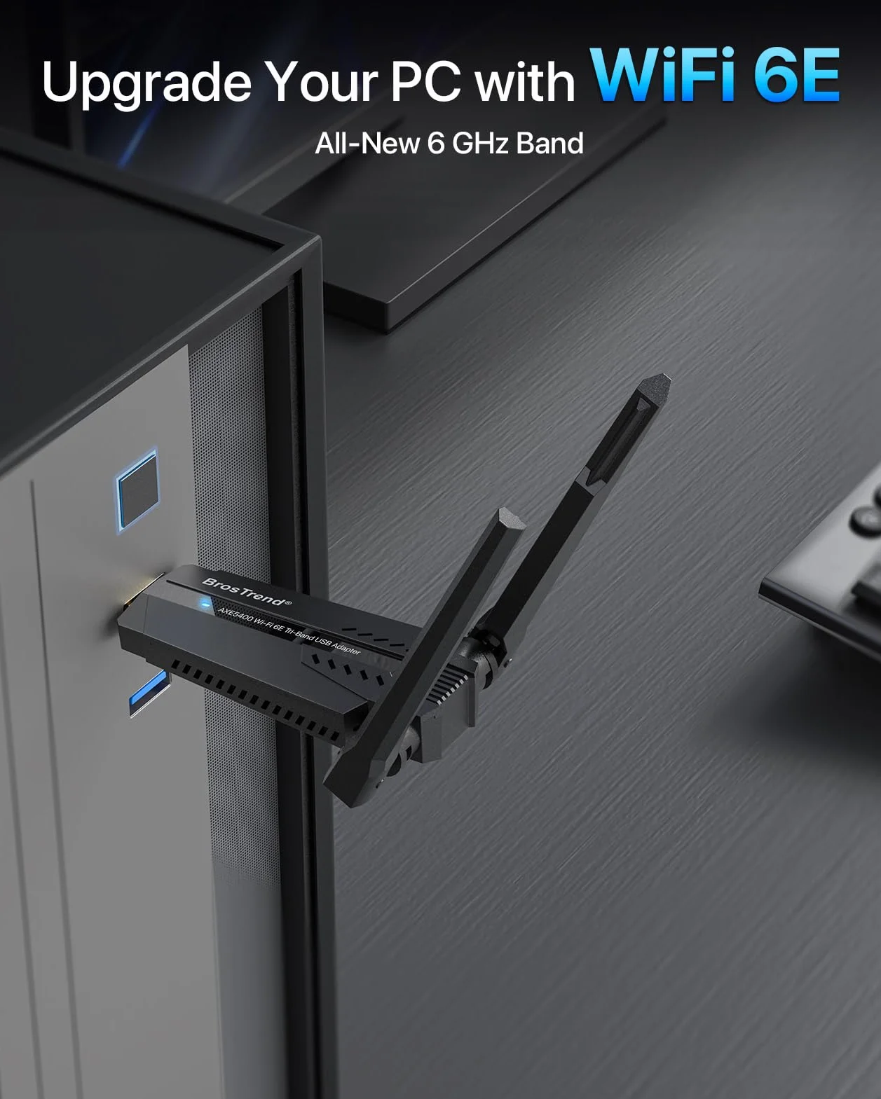 BrosTrend AXE5400 Clé WiFi 6E Tri-Bande 6GHz 5400Mbps USB Adaptateur pour PC Windows 11/10