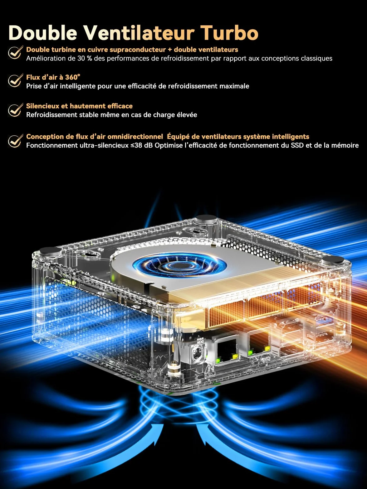 GMKtec Mini PC Ryzen 5 7640HS AMD Radeon 760M 16Go DDR5 512Go PCIe3.0 SSD Double LAN 2.5G WiFi 6E Triple Affichage 4K USB 4.0