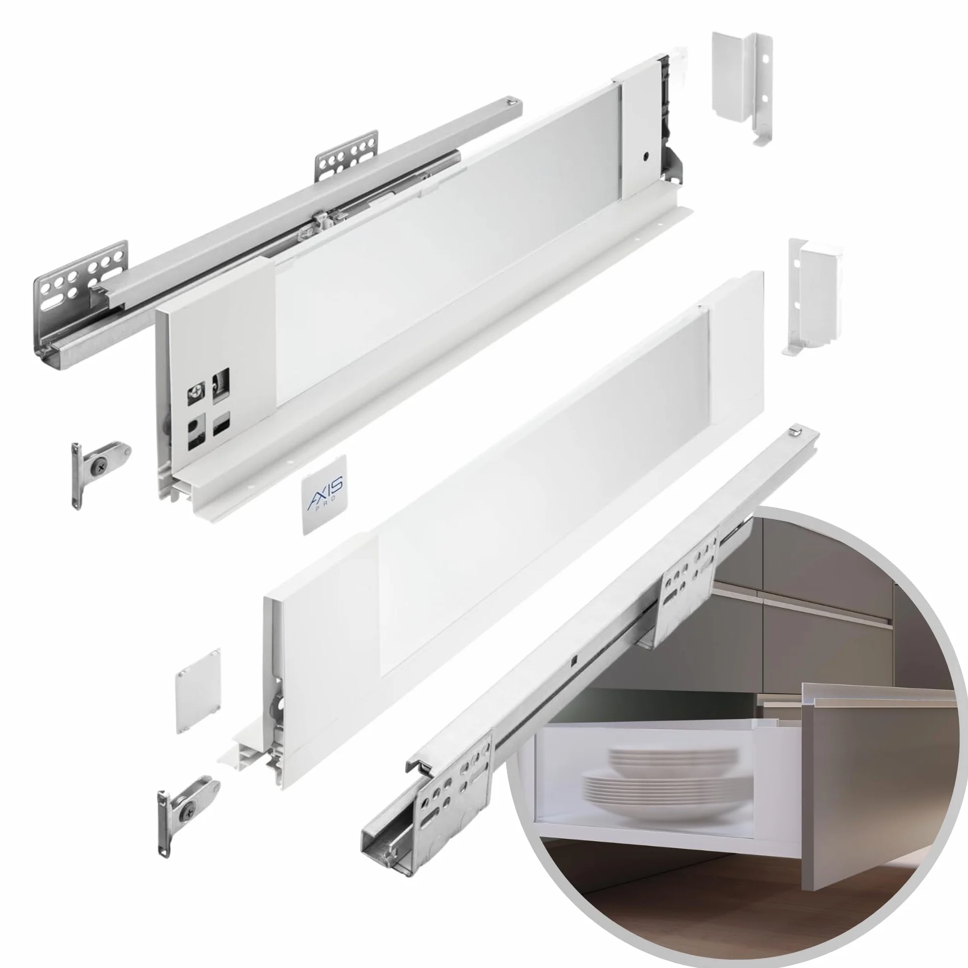 GTV AXIS PRO Système de tiroirs avec côtés en verre 116 mm 450 mm Blanc verre laiteux
