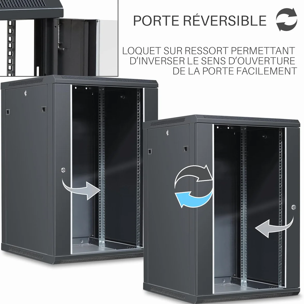 WAYTEX Coffret 19 Pouces 18U 600 x 600 mm Noir Porte vitrée à Serrure