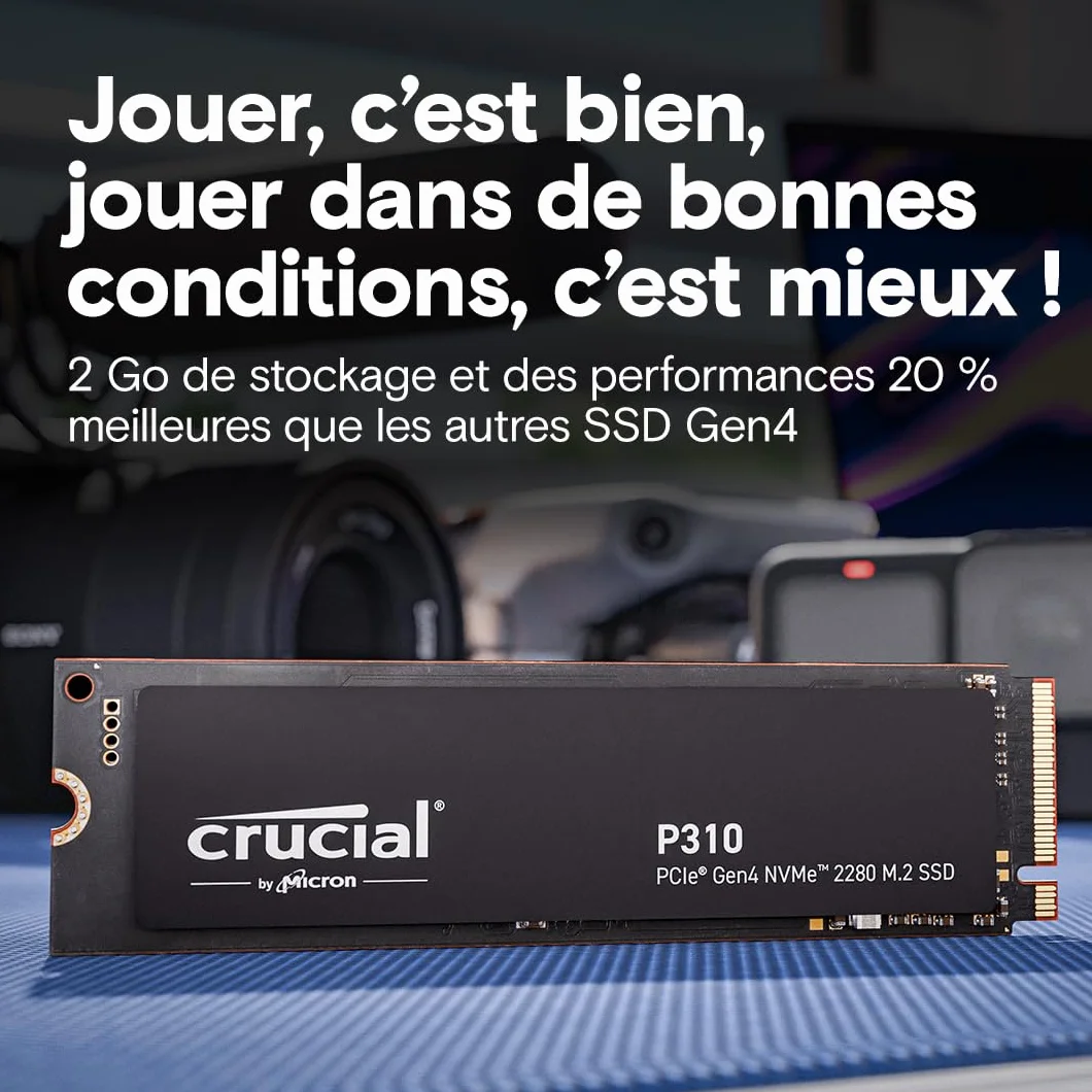 Crucial P310 SSD 1To PCIe Gen4 NVMe M.2 2280 Jusqu’à 7100 Mo/s Disque Dur Interne