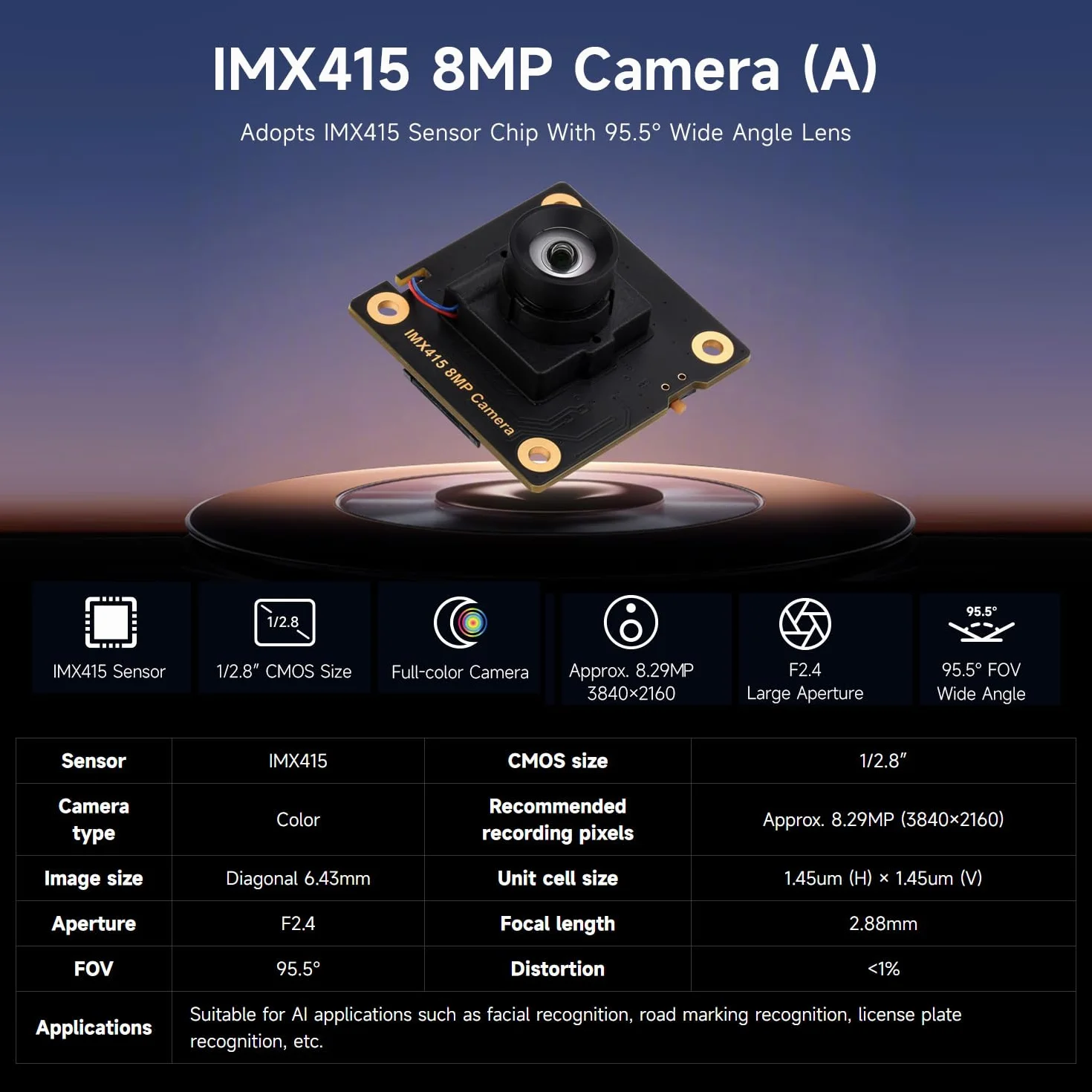 Waveshare IMX415 8MP Camera Module for Raspberry Pi Luck-Fox Series