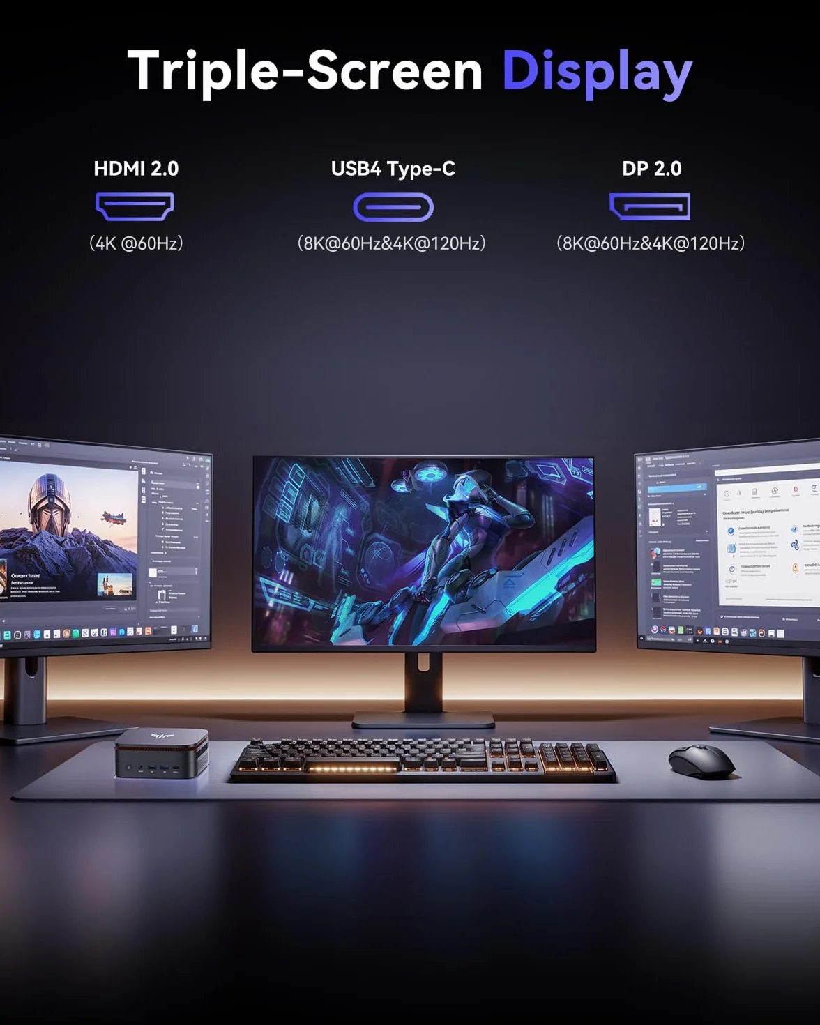 NiPoGi Gust G1 Mini Gaming PC AMD Ryzen 9 8945HS 32Go DDR5 1To M.2 NVMe SSD Ordinateur de Bureau WiFi6E BT5.2 4K Triple Display