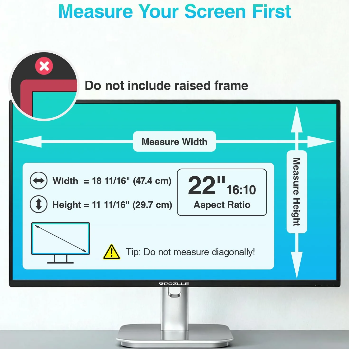 Filtre de Confidentialité pour Écran PC 22 Pouces 16:10 (47.4 x 29.7 cm), Anti-Espion, Anti-Lumière Bleue