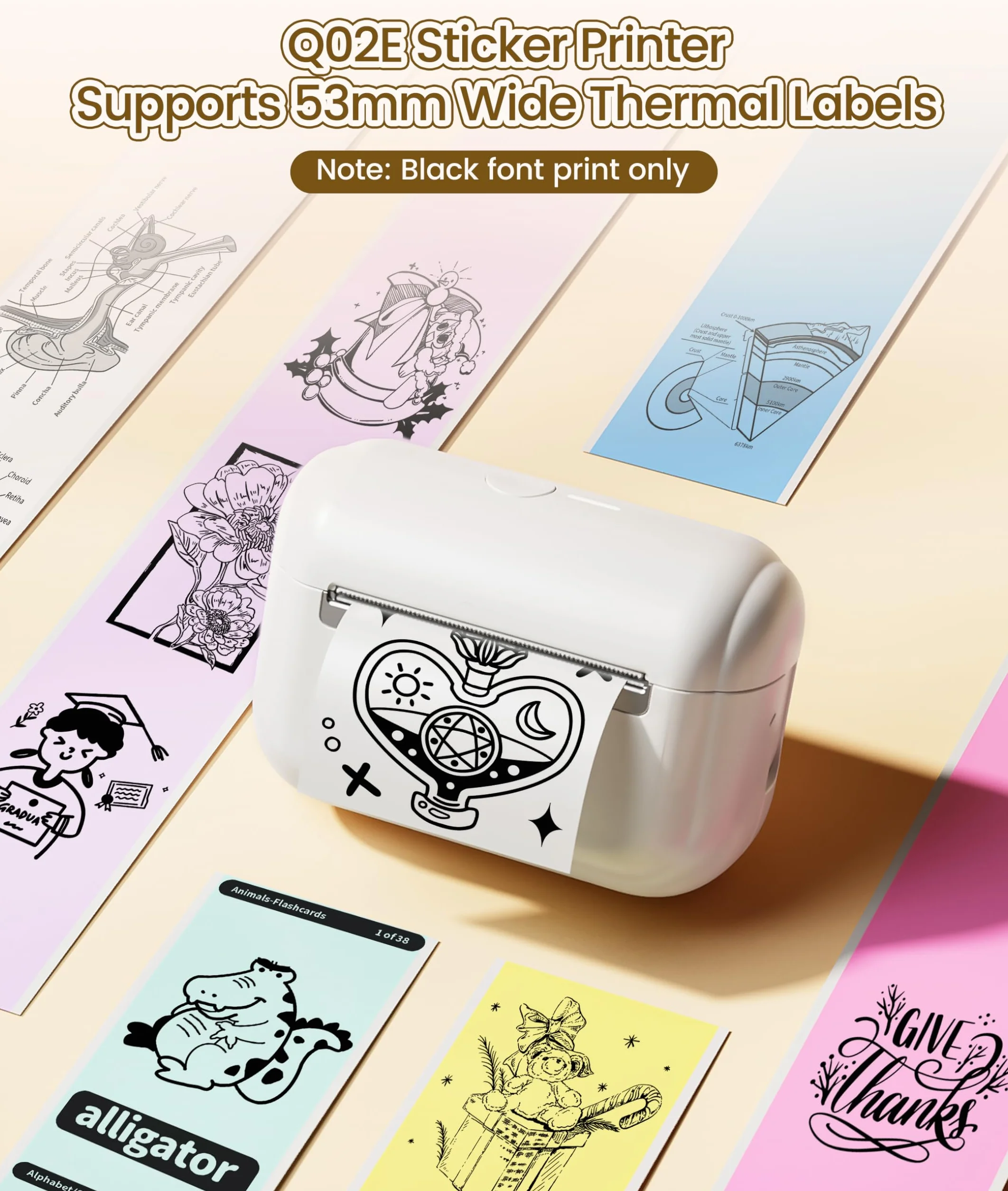 Mini Imprimante Photo Portable Q02E Sans Encre Thermique Bluetooth Compatible iPhone Pad Blanc