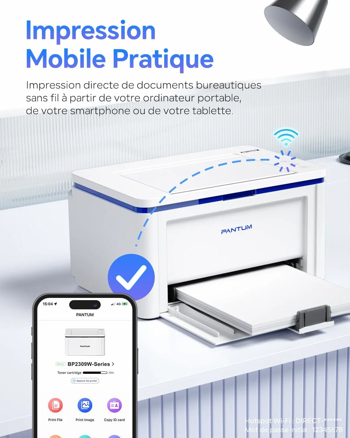 PANTUM BP2309W Imprimante Laser WiFi Noir et Blanc, 20 Pages/Minute, Recto-Verso Manuel, Airprint Mopria