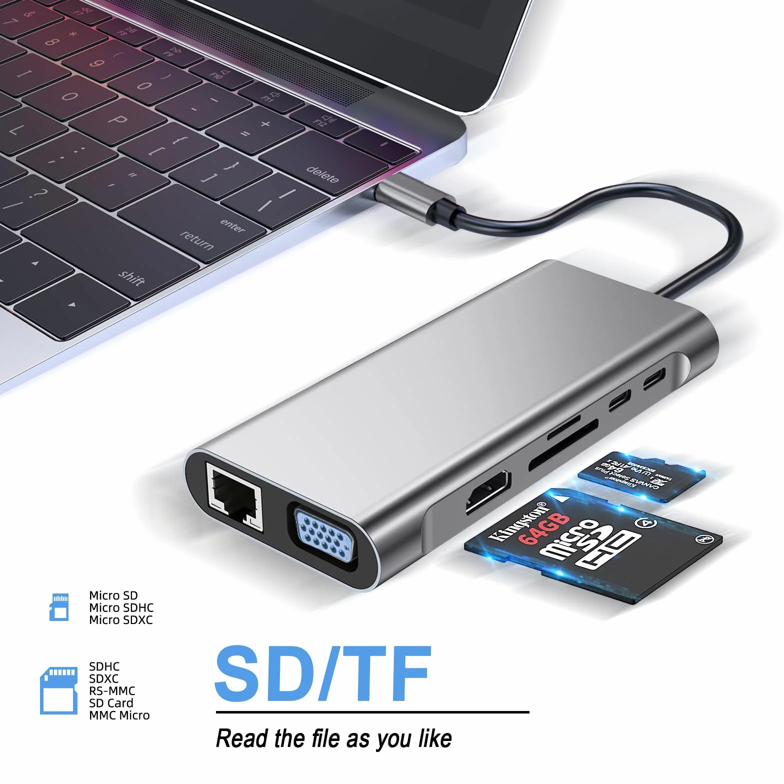 Station d'accueil 12 en 1 HDMI 4K VGA USB 3.0 USB C PD3.0 Ethernet RJ45 SD/TF 3.5mm AUX pour MacBook Pro Air