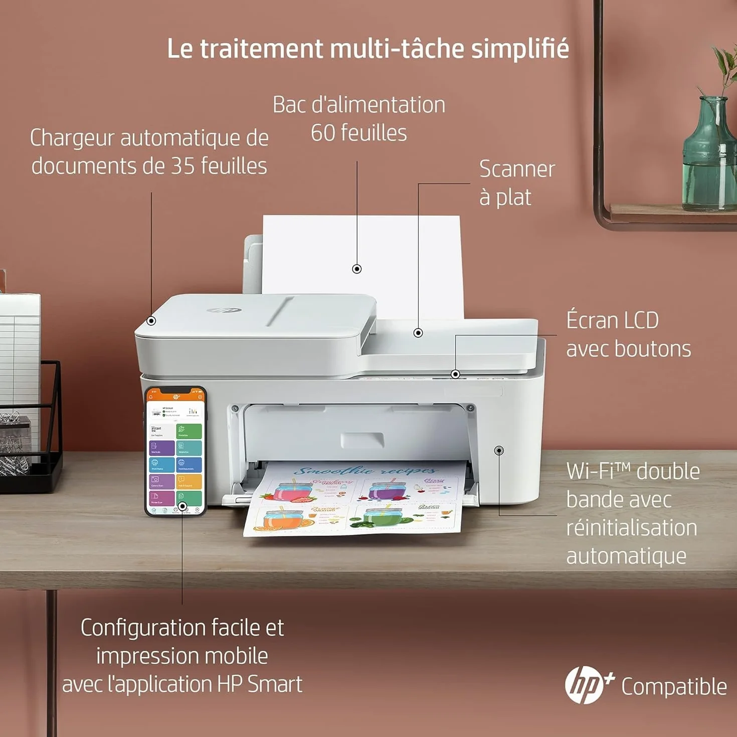 HP DeskJet 4120e Imprimante tout en un Jet d'encre couleur avec Scan, Impression, Wifi, Chargeur automatique de documents