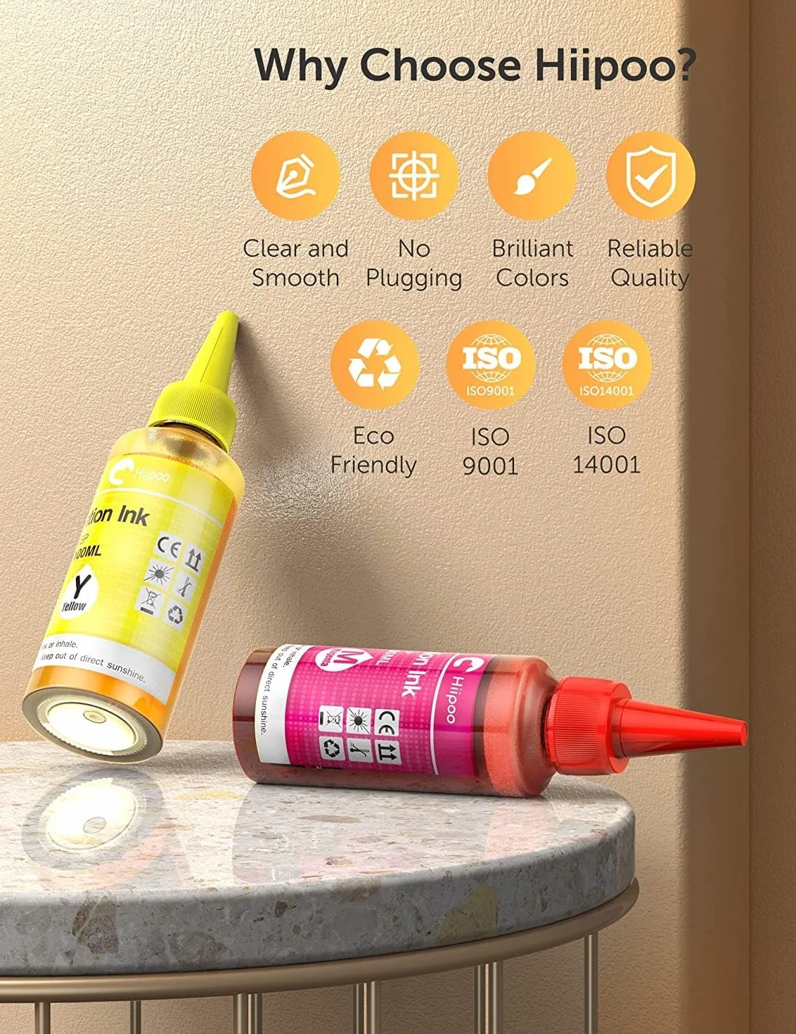 Hiipoo Encre de sublimation recharge 500ML pour ET2400 ET-2720 ET-2760 ET-2800 ET-2803 ET-2850 ET-4800 ET-15000 ET-3760 Imprimante jet d'encre