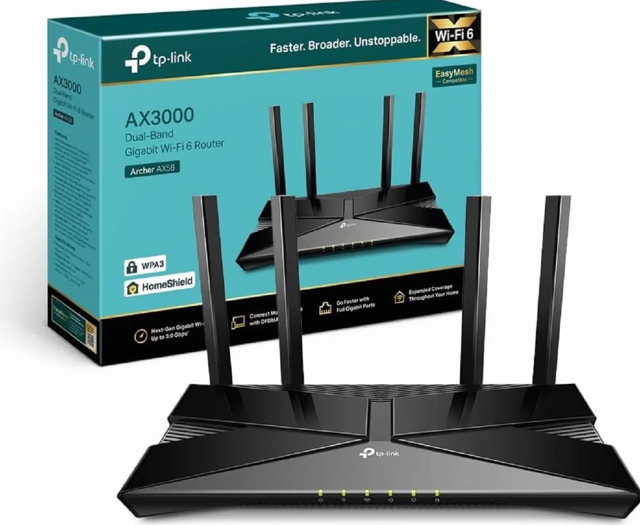 TP-Link Archer AX58 Routeur WiFi 6 AX3000 Mbps bi-Bande 5 Ports Gigabit 4 Antennes Haute Performance WPA3 EasyMesh