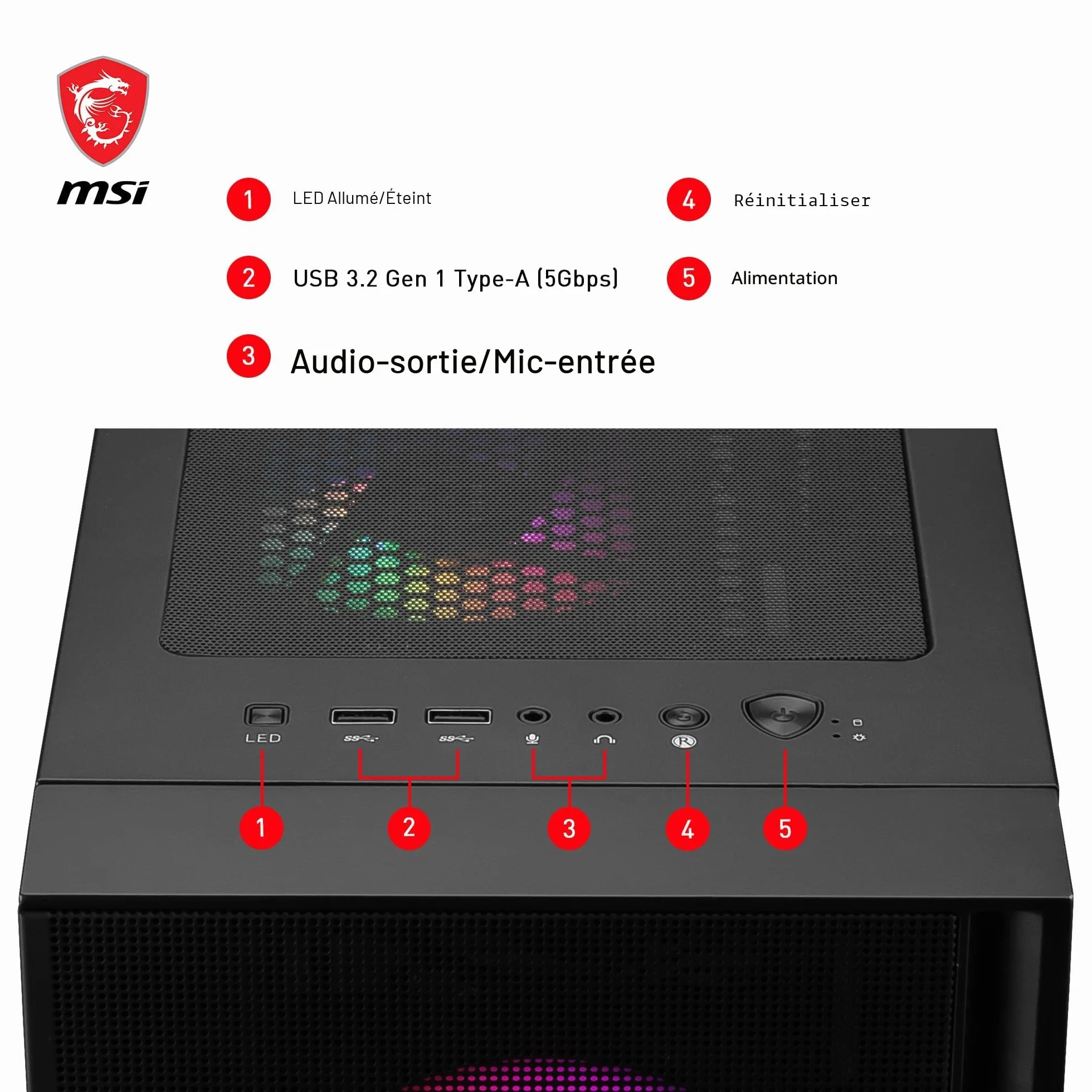 MSI MAG Forge 120A Boîtier PC Moyen Tour ATX, Micro-ATX, Mini-ITX, Verre Trempé, Façade Mesh, 6 Ventilateurs Auto-RGB 120mm