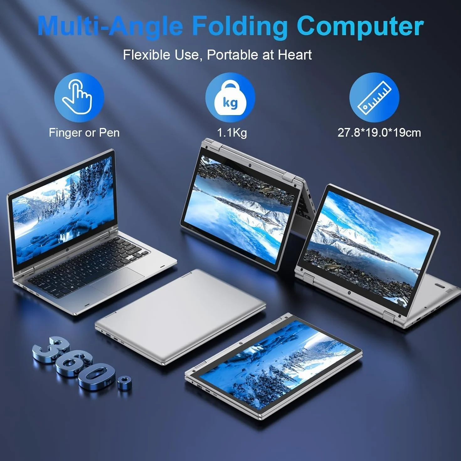 PINSTONE 11,6 Pouces Ordinateur Portable Celeron N4020 6 Go RAM 128 Go SSD Tactile Pliable 360° WiFi Bluetooth 4.2 Mini HDMI Argent