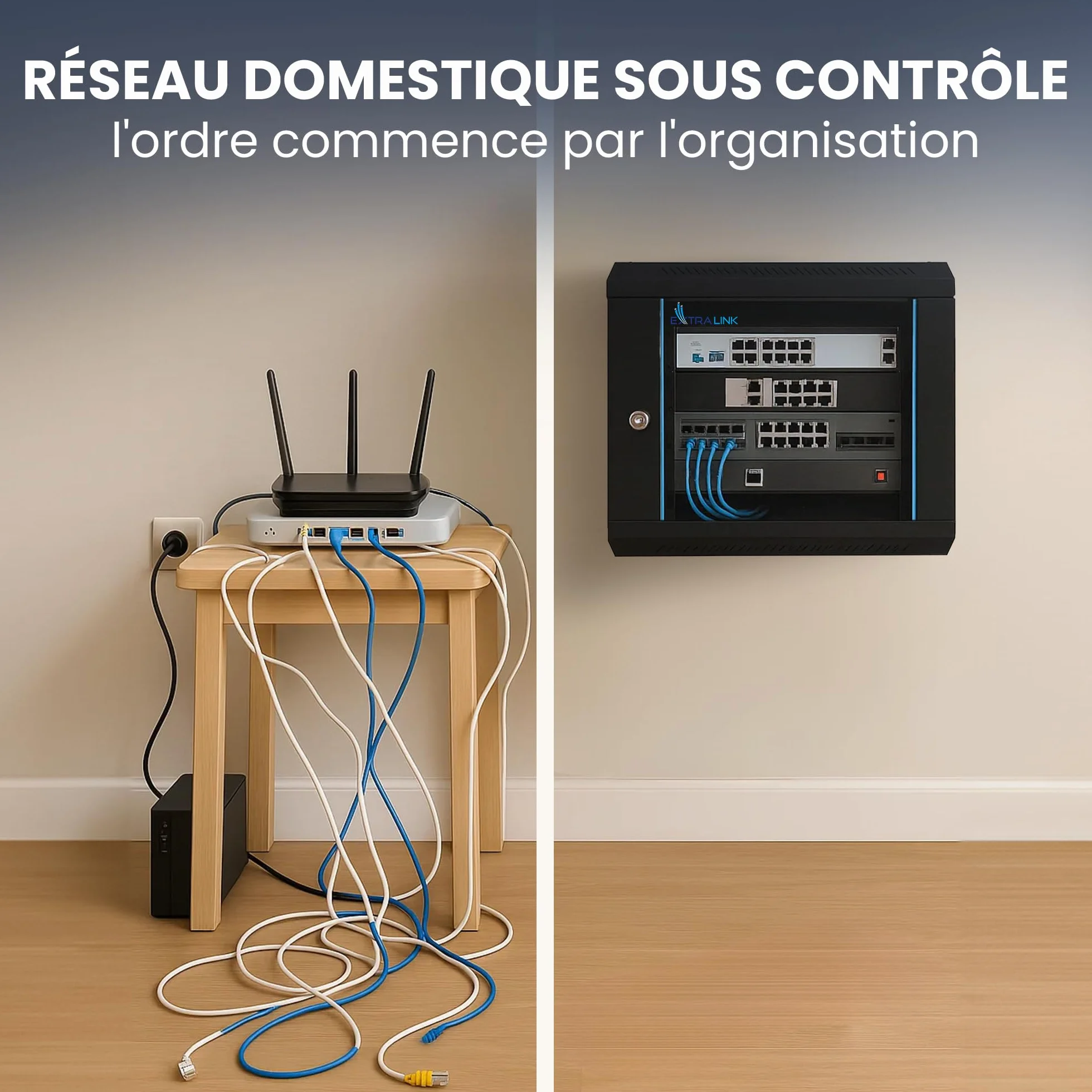 Extralink Baie de Brassage 19 Pouces 6U Armoire réseau 400mm Profondeur Montage Mural Sol 60kg Noir